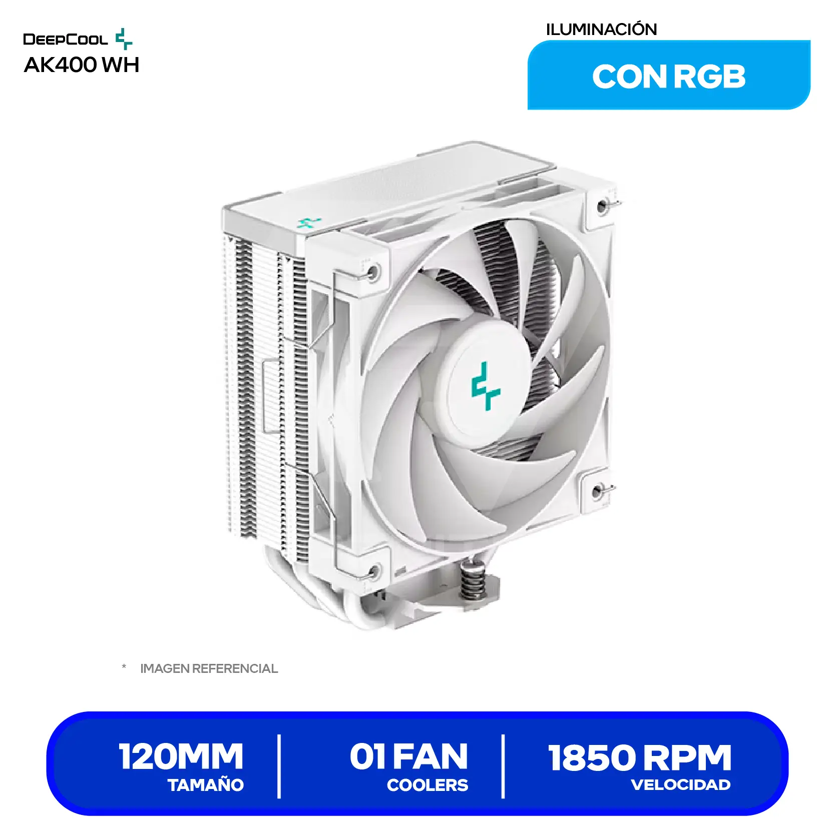 Cooler de procesador DeepCool AK400 WH (R-AK400-WHNNMN-G-1) 120mm, Intel / AMD, PWM