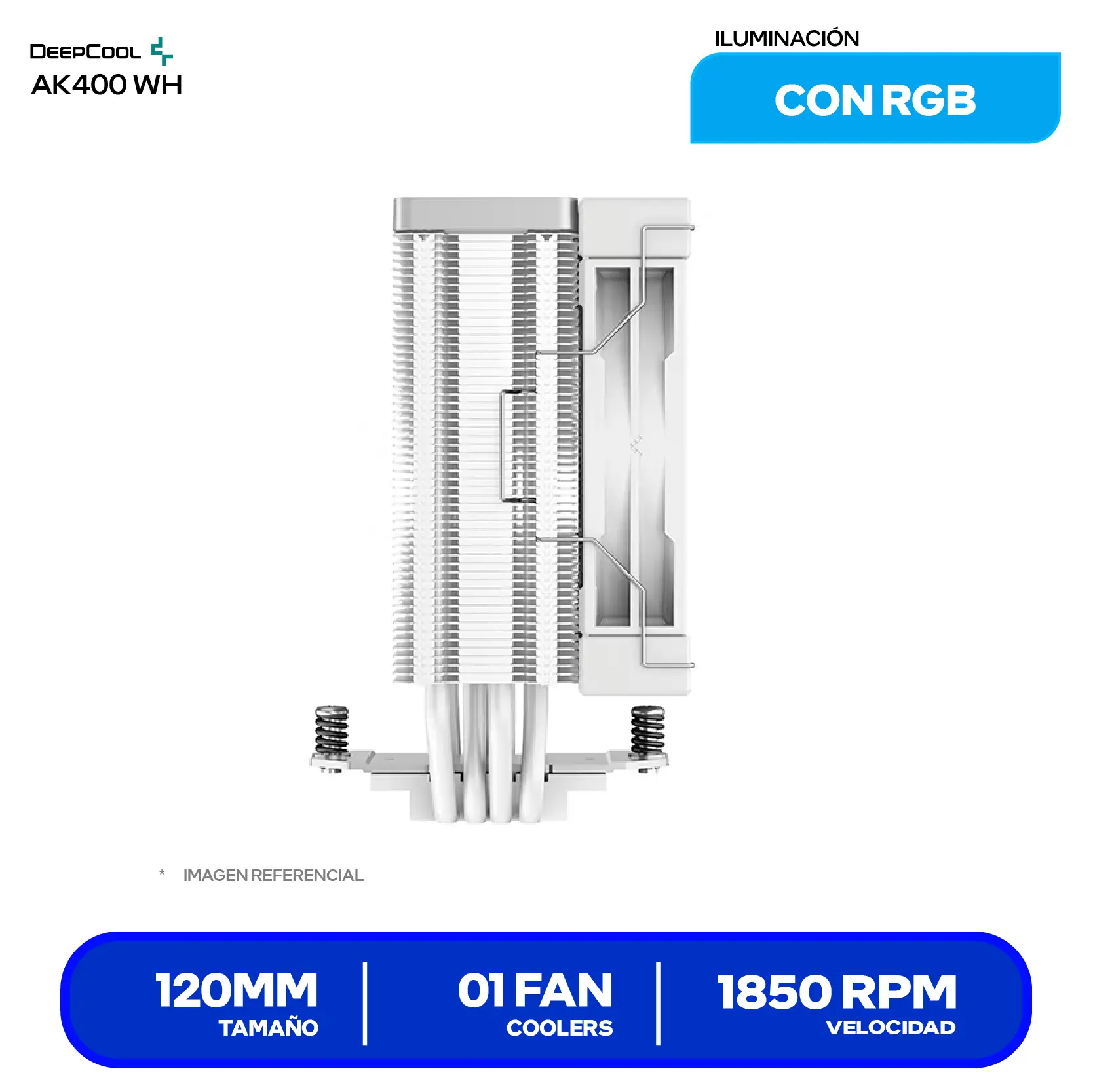 Cooler de procesador DeepCool AK400 WH (R-AK400-WHNNMN-G-1) 120mm, Intel / AMD, PWM