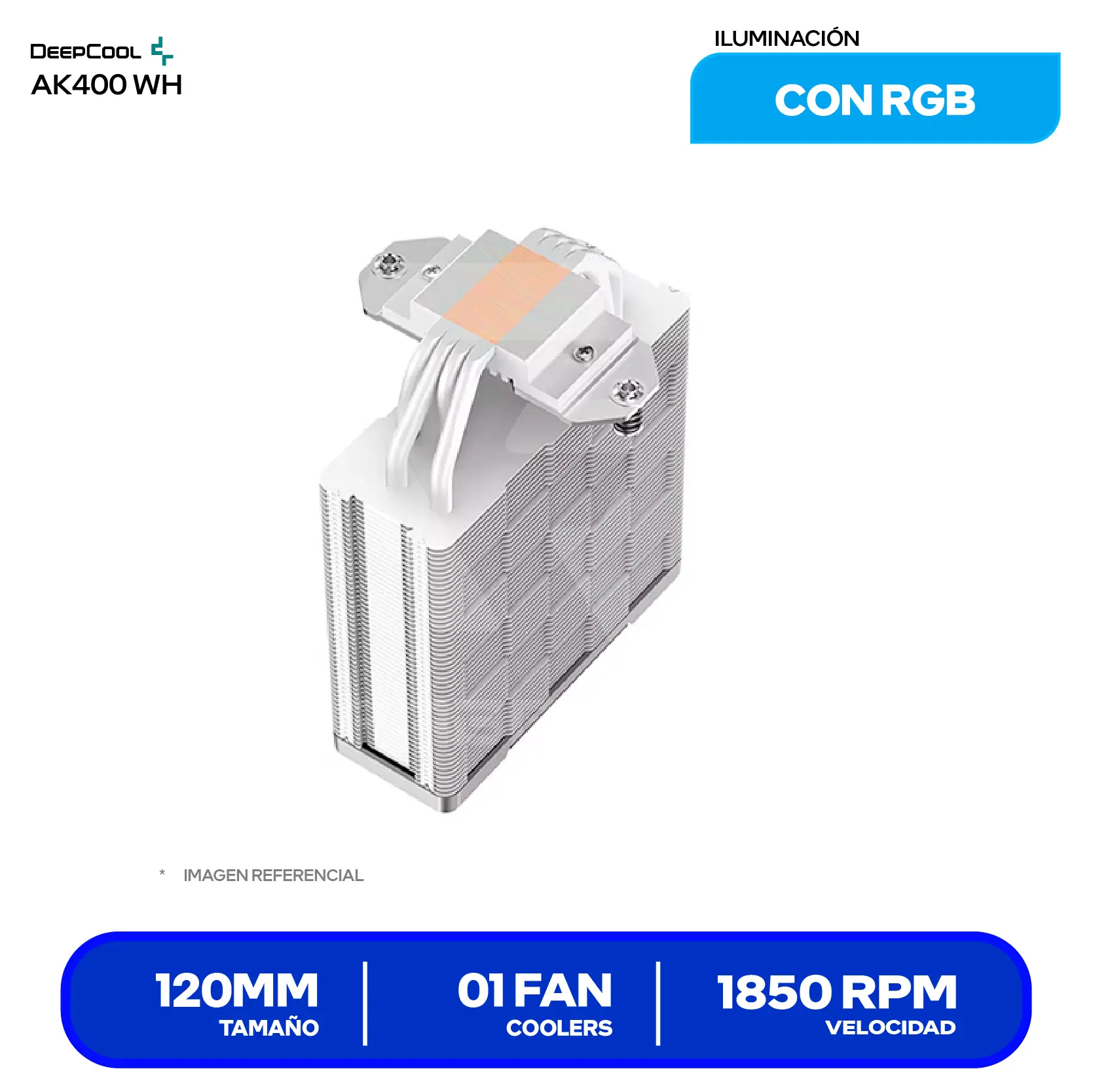 Cooler de procesador DeepCool AK400 WH (R-AK400-WHNNMN-G-1) 120mm, Intel / AMD, PWM