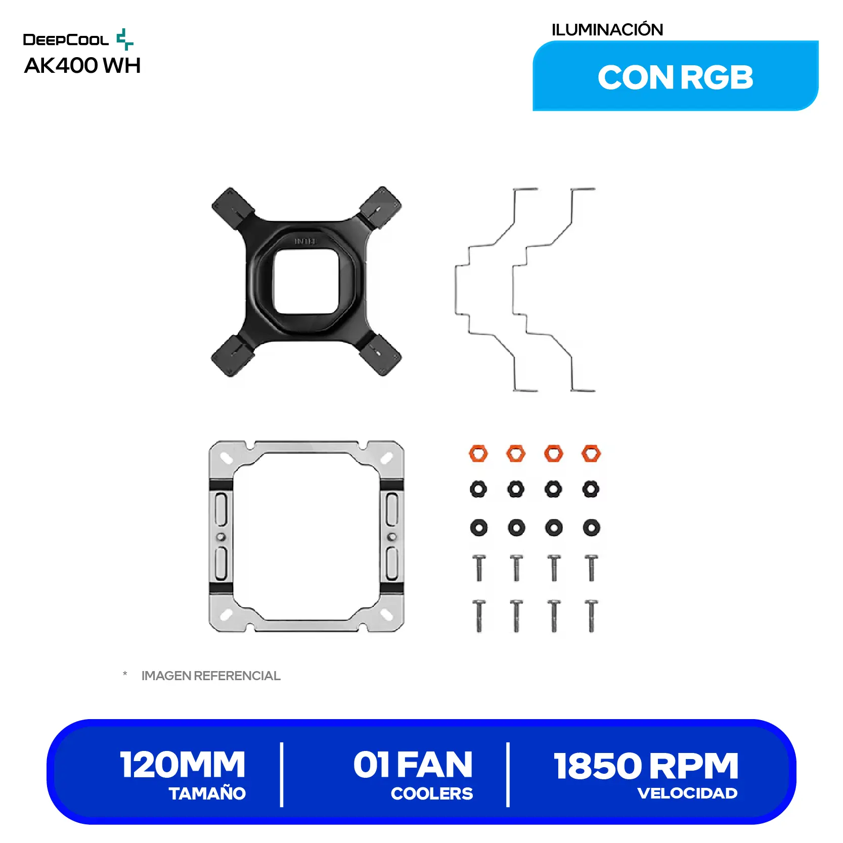 Cooler de procesador DeepCool AK400 WH (R-AK400-WHNNMN-G-1) 120mm, Intel / AMD, PWM