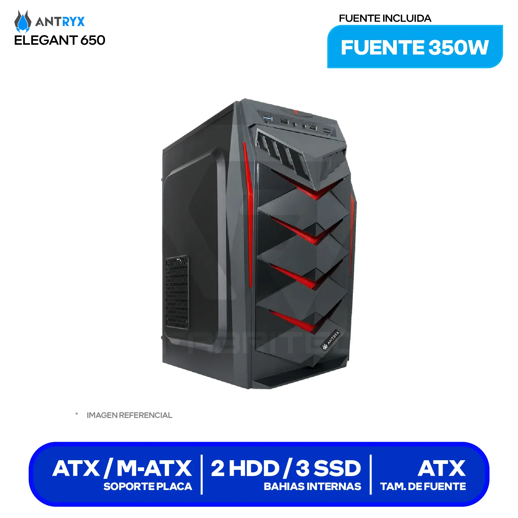 Case Antryx Elegant 650 (AC-E650-350CP) Con fuente de 350W, 1 fan