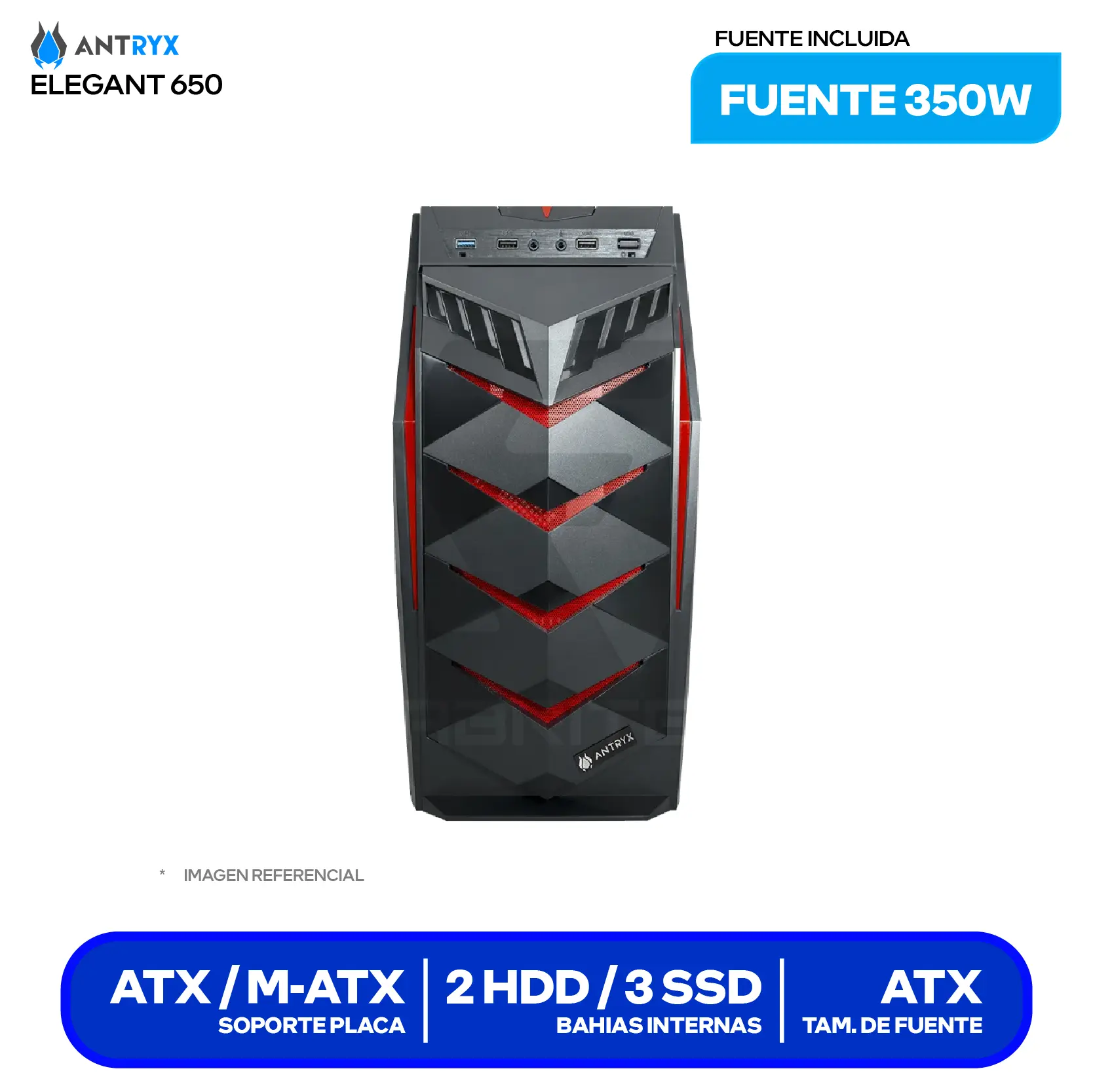 Case Antryx Elegant 650 (AC-E650-350CP) Con fuente de 350W, 1 fan