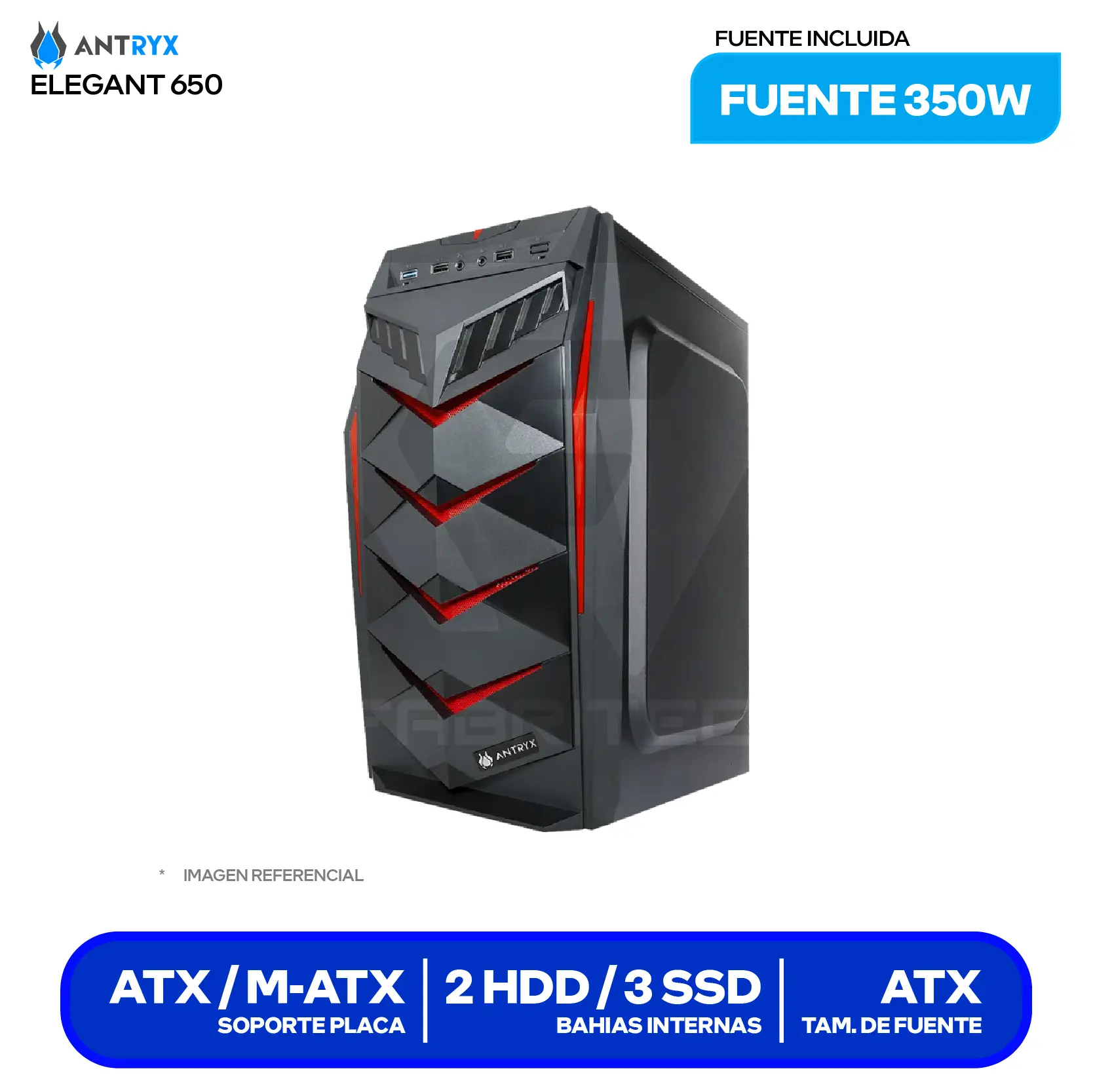 Case Antryx Elegant 650 (AC-E650-350CP) Con fuente de 350W, 1 fan