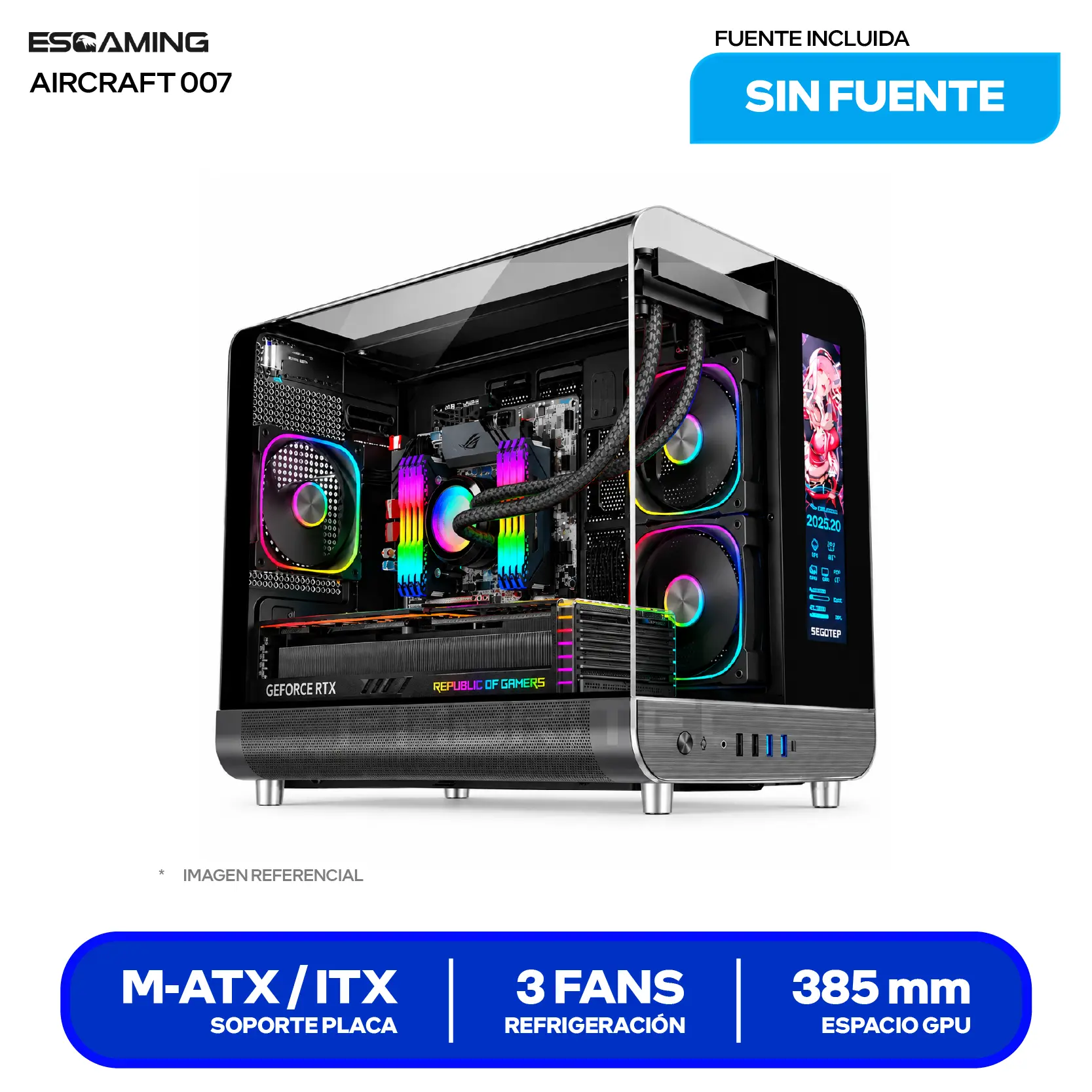 Case Esgaming Aircraft 007 (Aircraft 007) Sin fuente, Vidrio templado, 3 fans ARGB