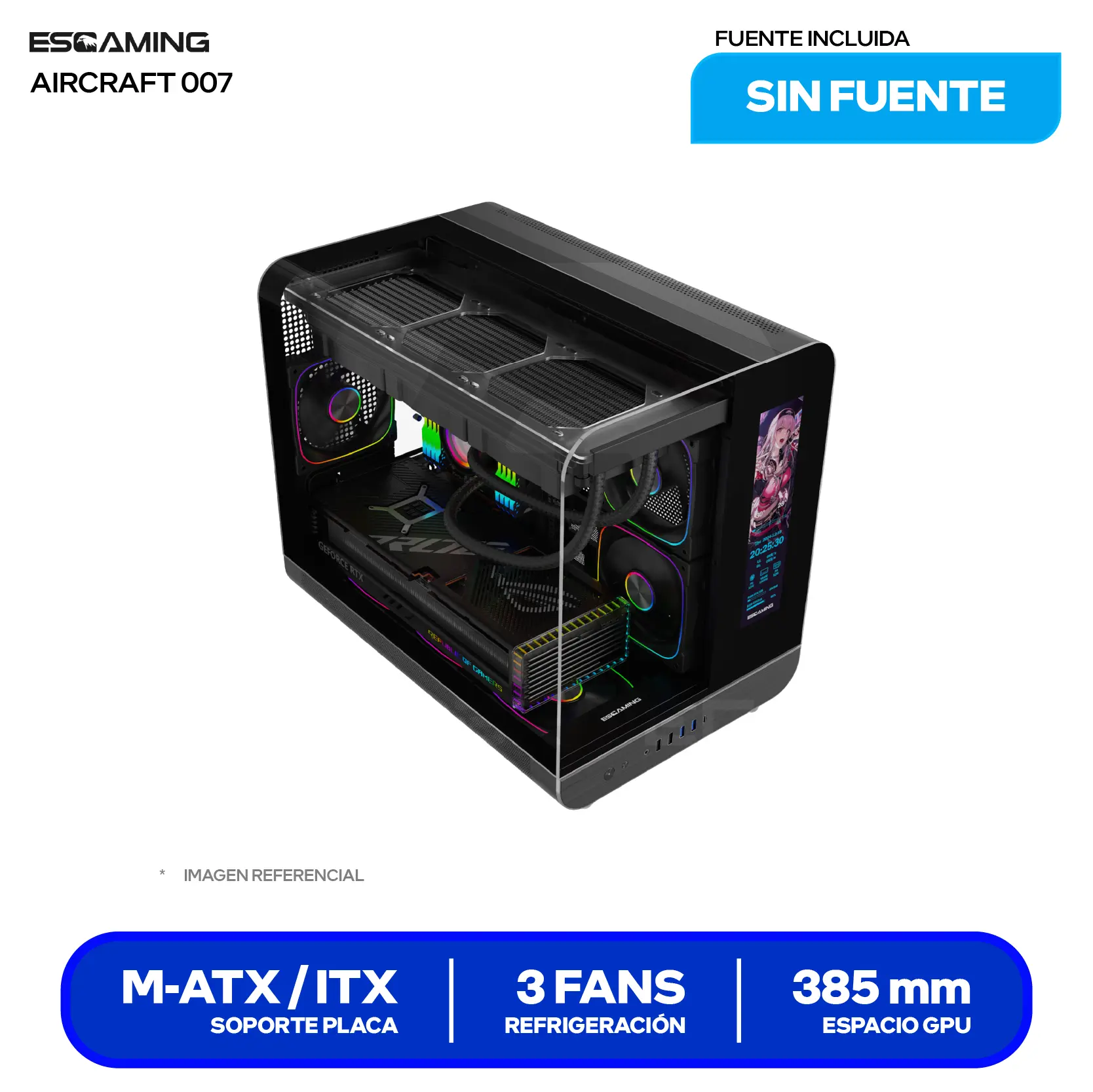 Case Esgaming Aircraft 007 (Aircraft 007) Sin fuente, Vidrio templado, 3 fans ARGB