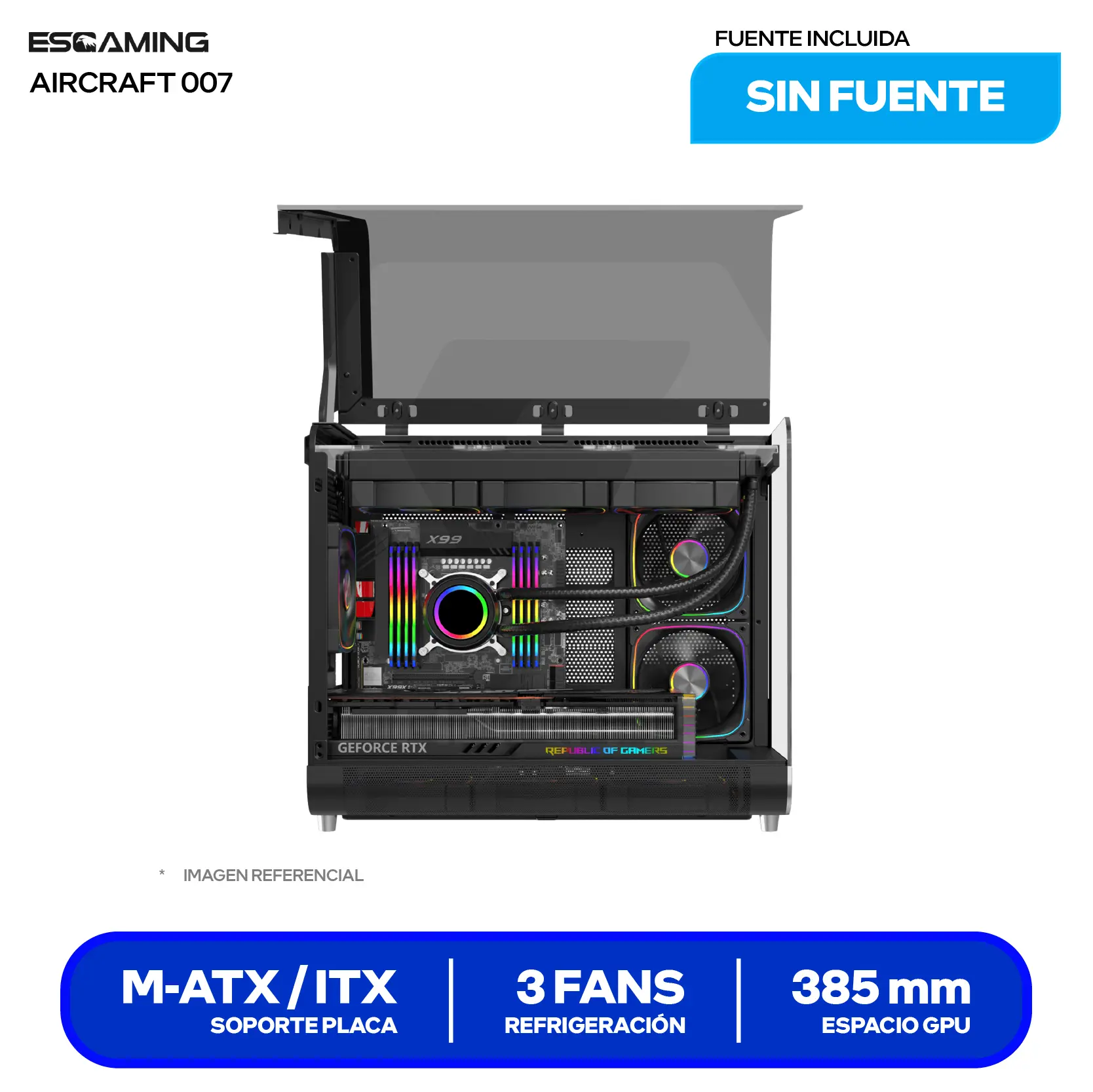 Case Esgaming Aircraft 007 (Aircraft 007) Sin fuente, Vidrio templado, 3 fans ARGB