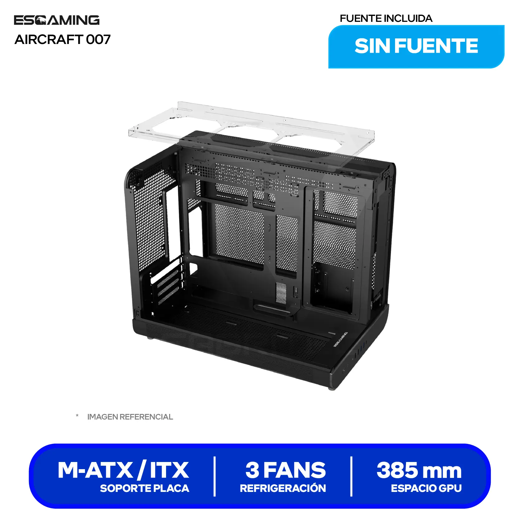 Case Esgaming Aircraft 007 (Aircraft 007) Sin fuente, Vidrio templado, 3 fans ARGB