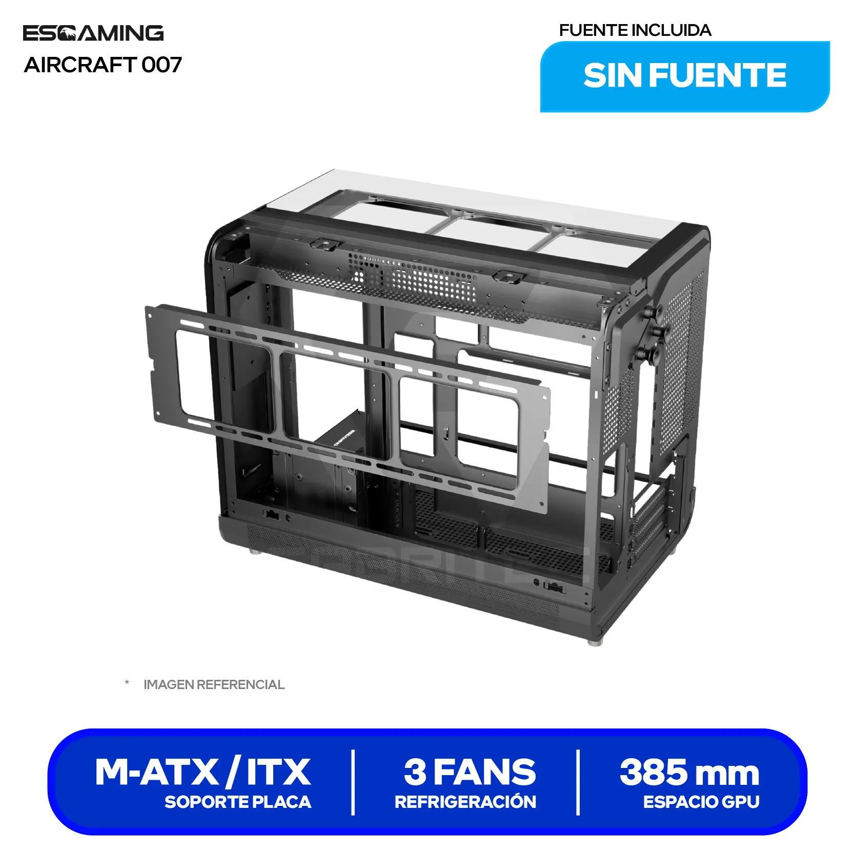 Case Esgaming Aircraft 007 (Aircraft 007) Sin fuente, Vidrio templado, 3 fans ARGB