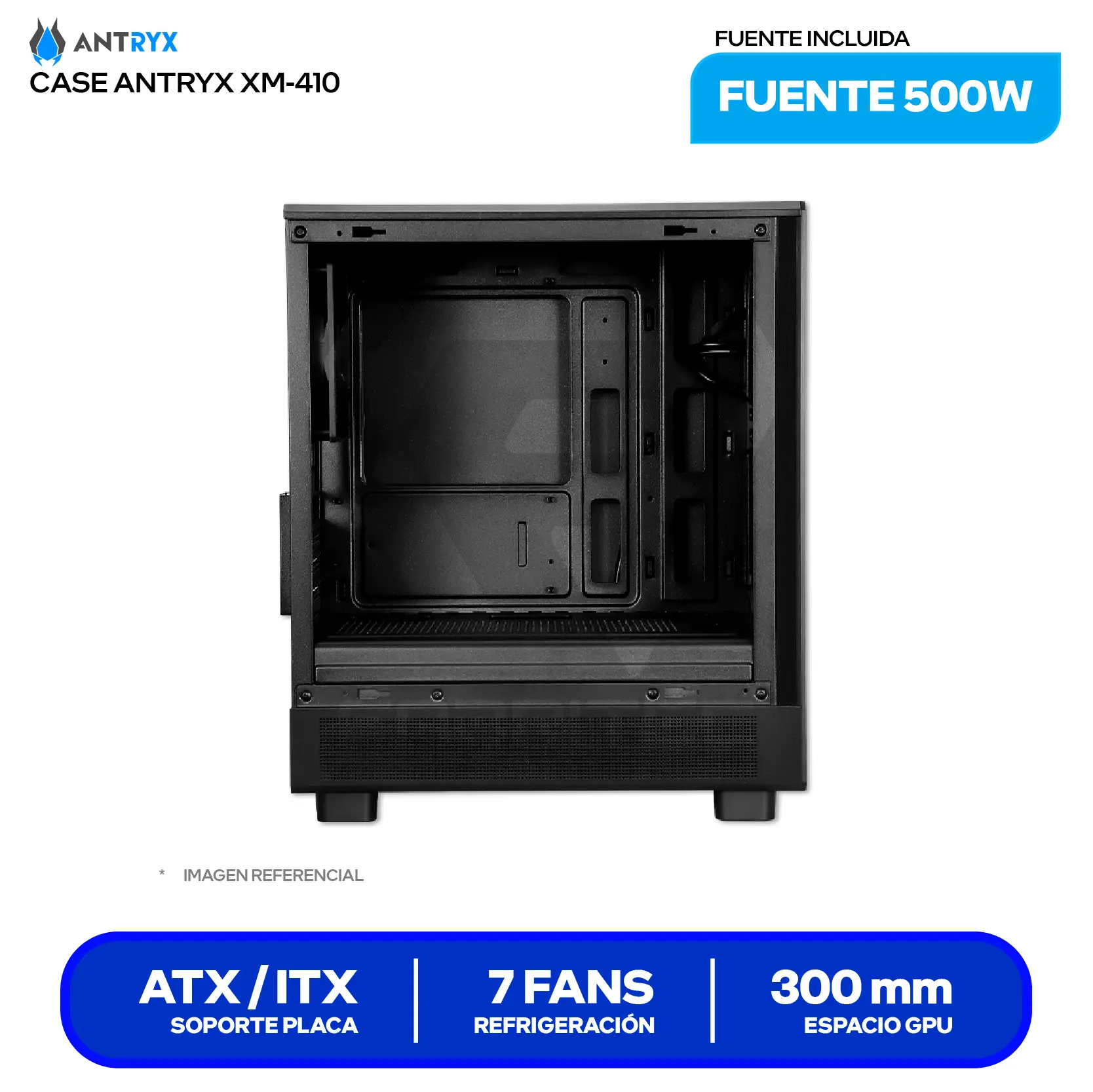 Case Antryx Xtreme Micro XM-410 (AC-XM410-500CP) Fuente de 500W, Vidrio templado, 1 fan