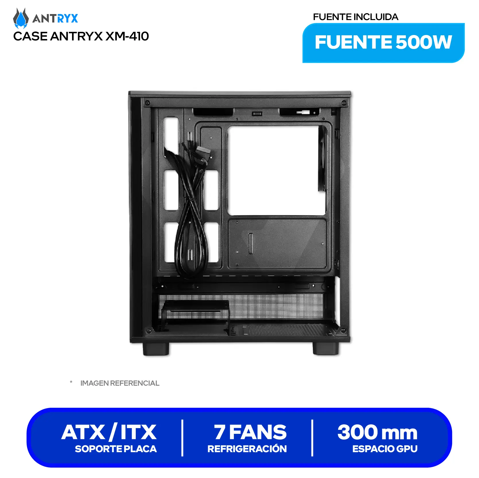 Case Antryx Xtreme Micro XM-410 (AC-XM410-500CP) Fuente de 500W, Vidrio templado, 1 fan