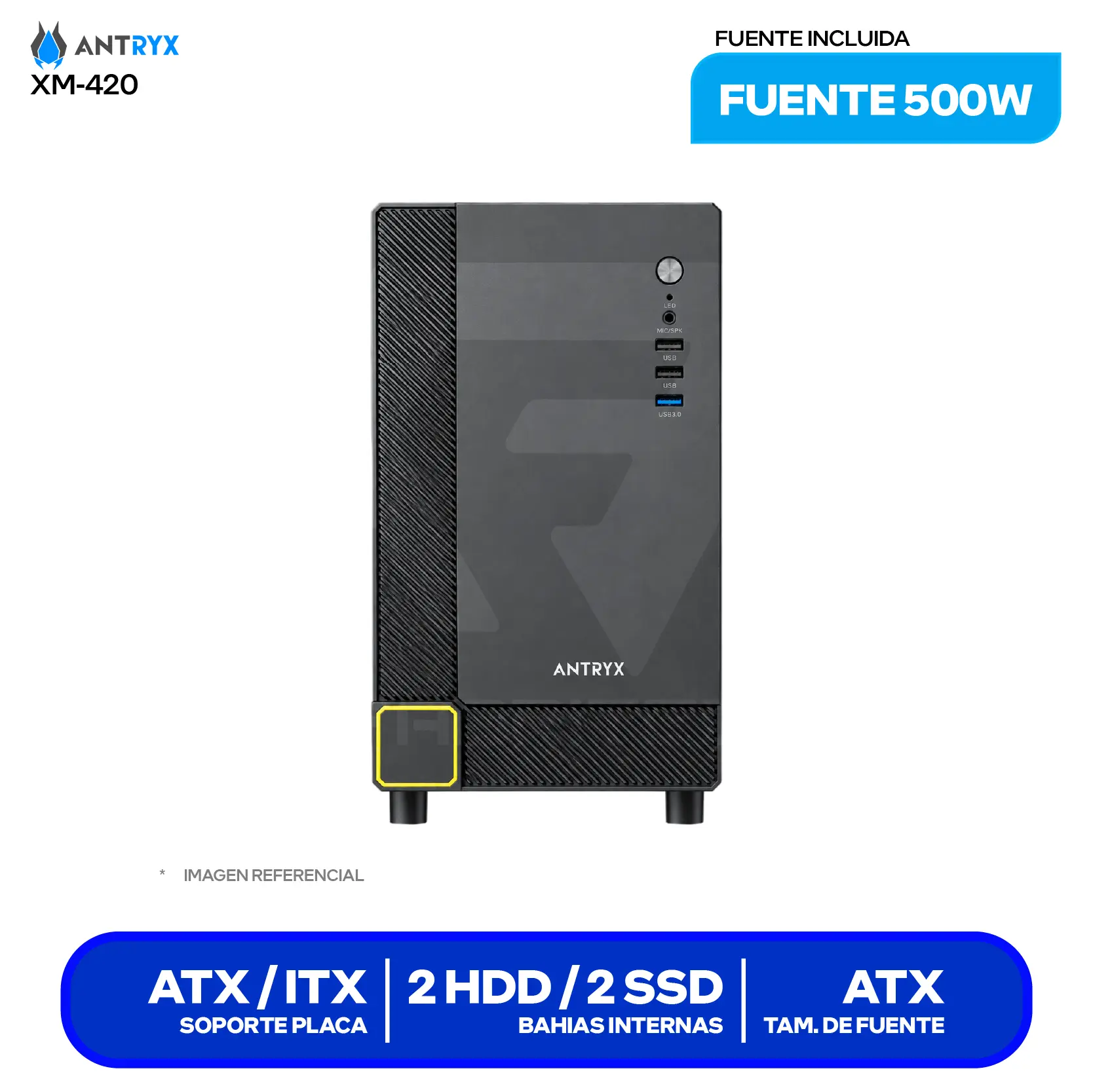 Case Antryx Xtreme Micro XM-420 (AC-XM420-500CP) Con fuente de 500W, Vidrio templado, 1 fan