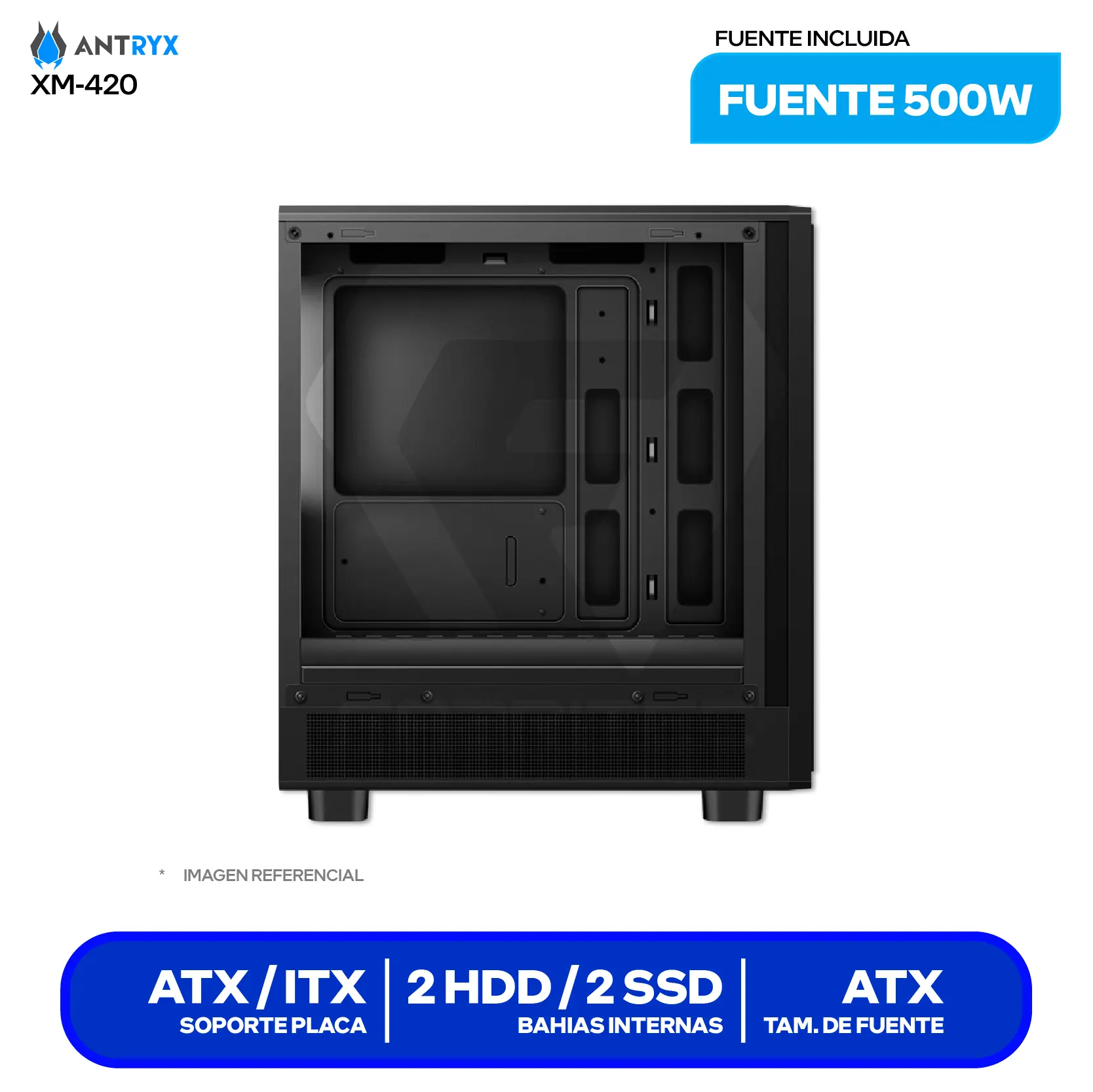 Case Antryx Xtreme Micro XM-420 (AC-XM420-500CP) Con fuente de 500W, Vidrio templado, 1 fan