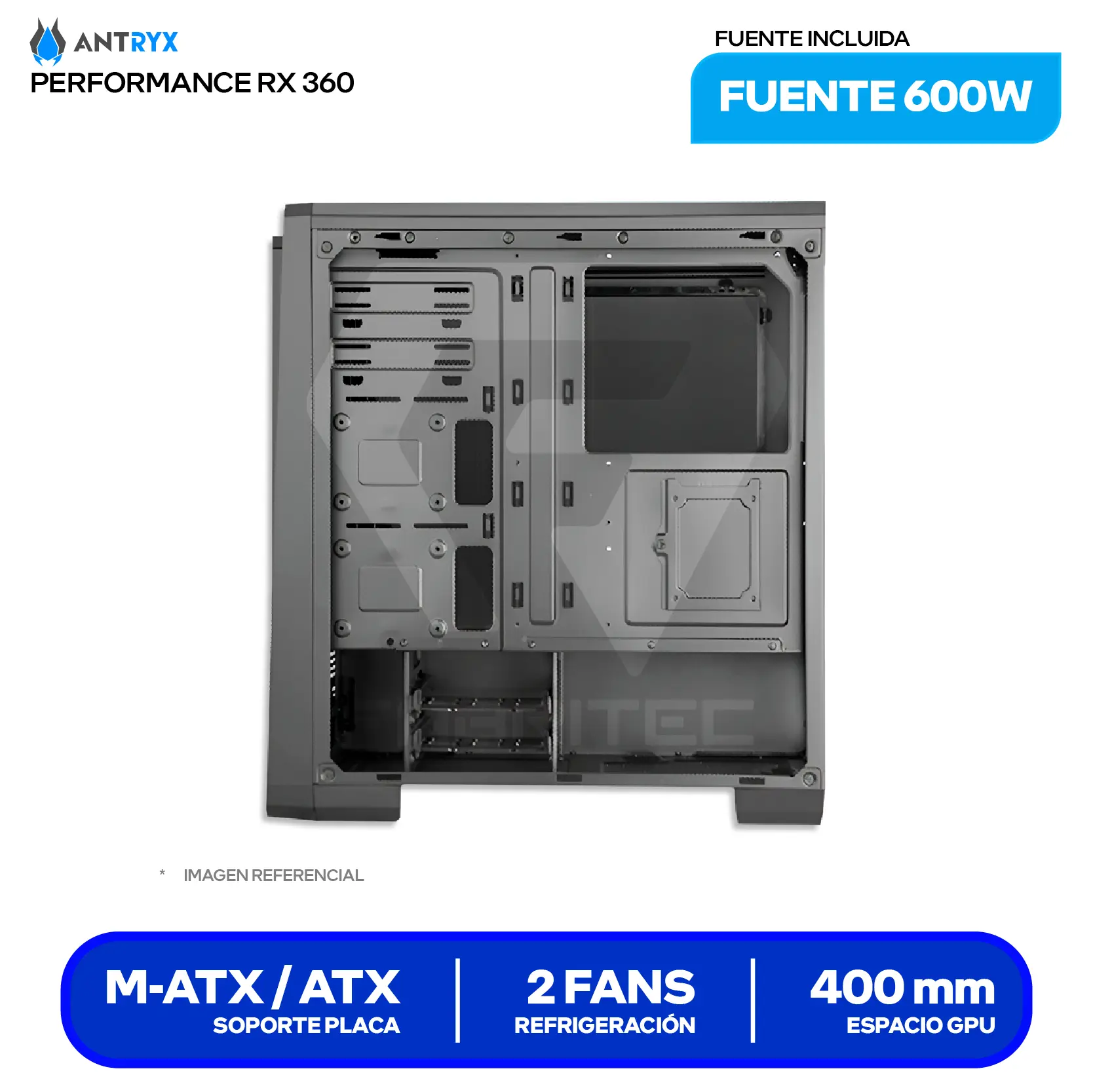 Case Antryx RX 360 Performance (AC-RX360K3-600CP) Con fuente de 600W, Vidrio templado, 2 fans