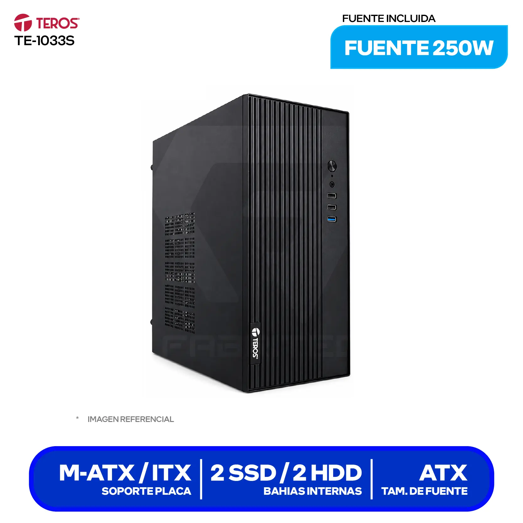 Case Teros TE-1035S (TE-1035S) Con fuente de 250W, 1 fan de 80 mm