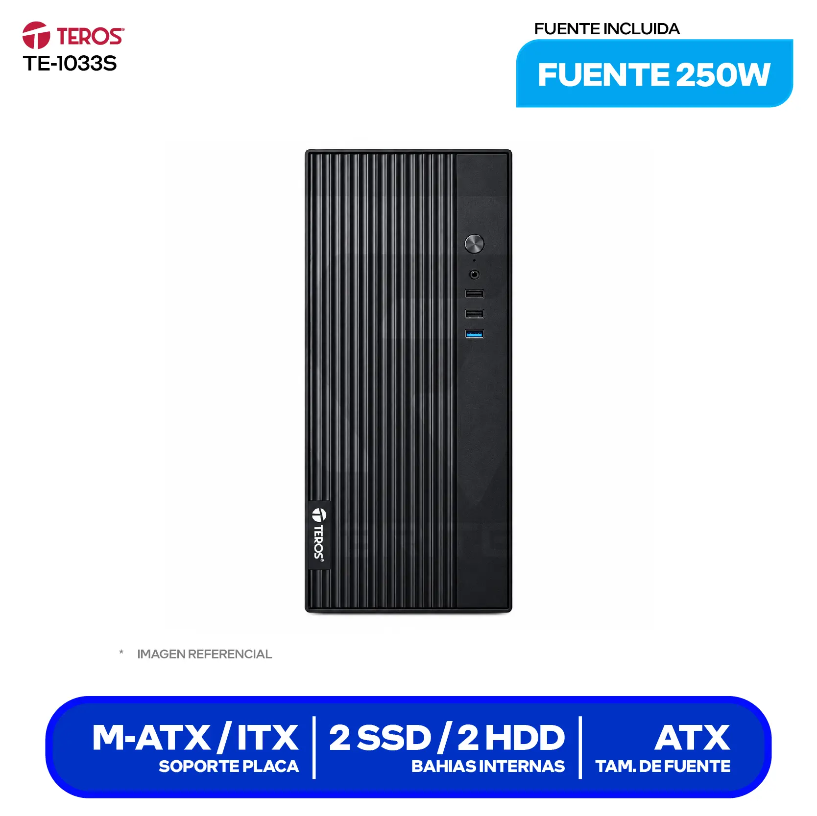 Case Teros TE-1035S (TE-1035S) Con fuente de 250W, 1 fan de 80 mm