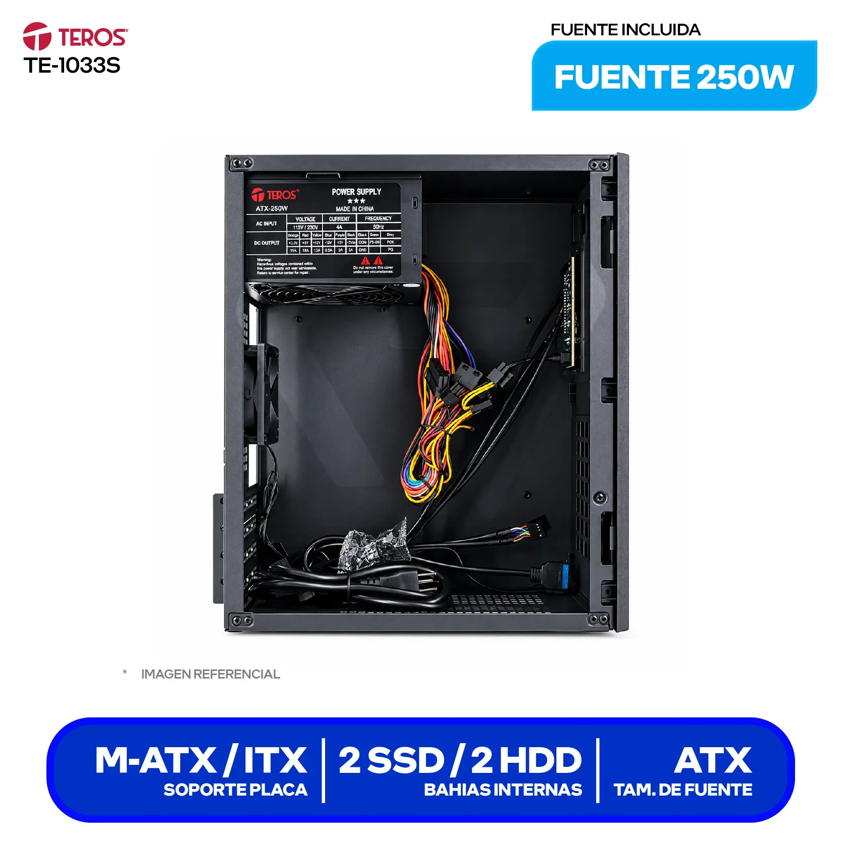 Case Teros TE-1035S (TE-1035S) Con fuente de 250W, 1 fan de 80 mm