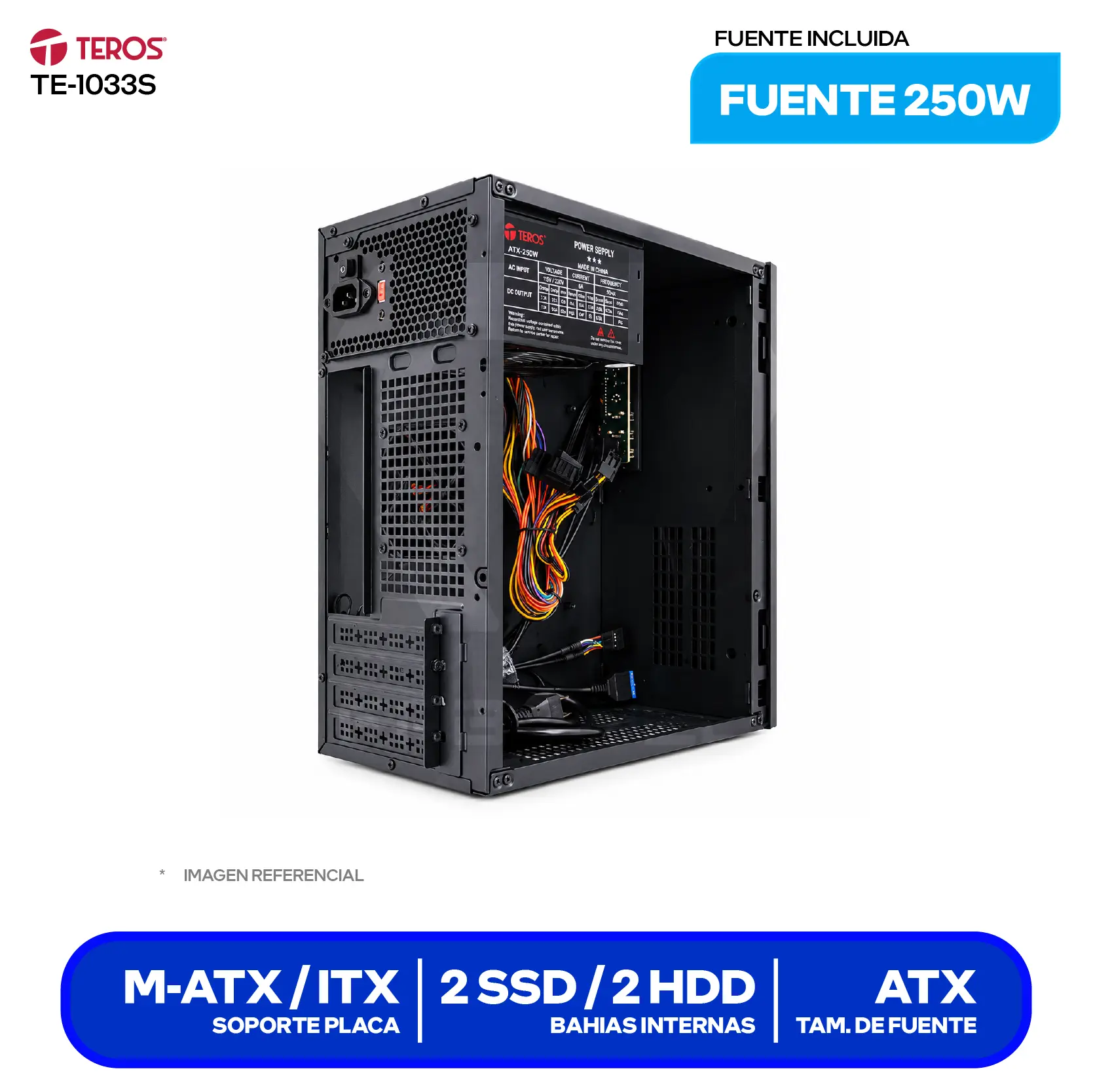 Case Teros TE-1035S (TE-1035S) Con fuente de 250W, 1 fan de 80 mm