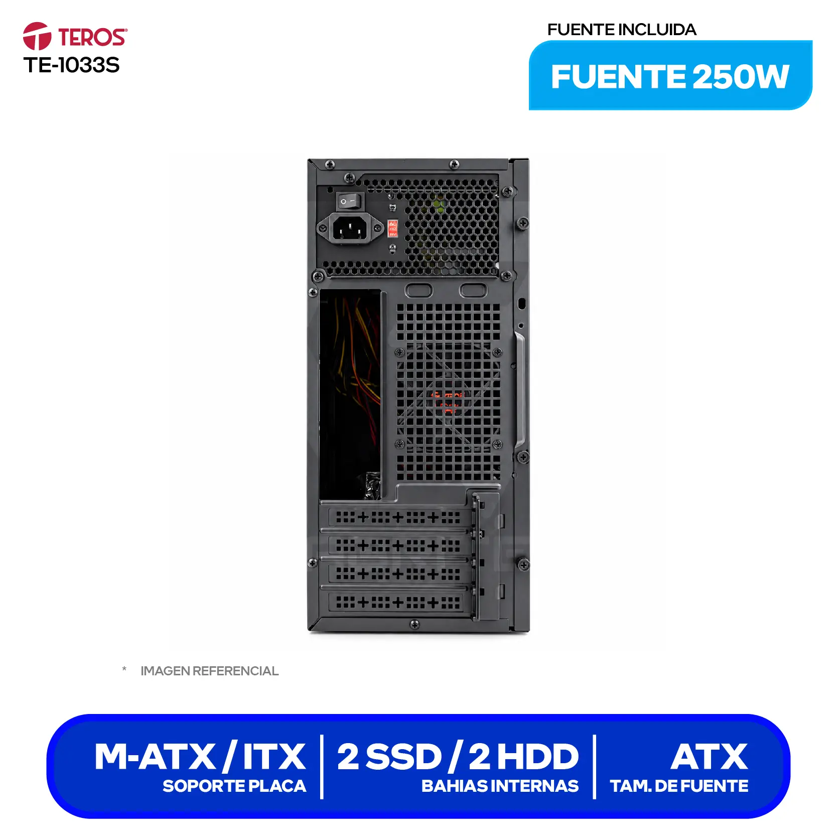 Case Teros TE-1035S (TE-1035S) Con fuente de 250W, 1 fan de 80 mm