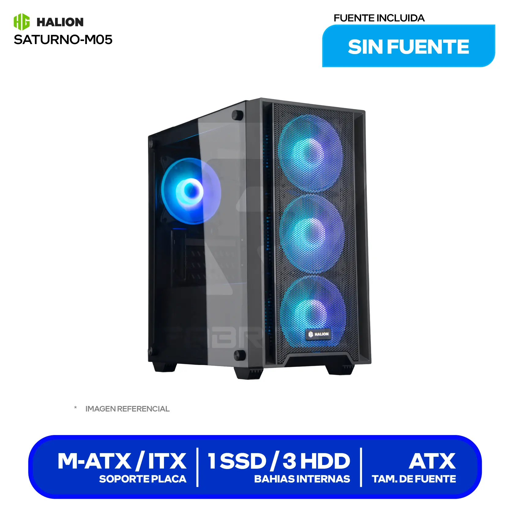 Case Halion Ragnarok 321 (Ragnarok 321) Con fuente de 550W, Vidrio templado, 4 fans ARGB