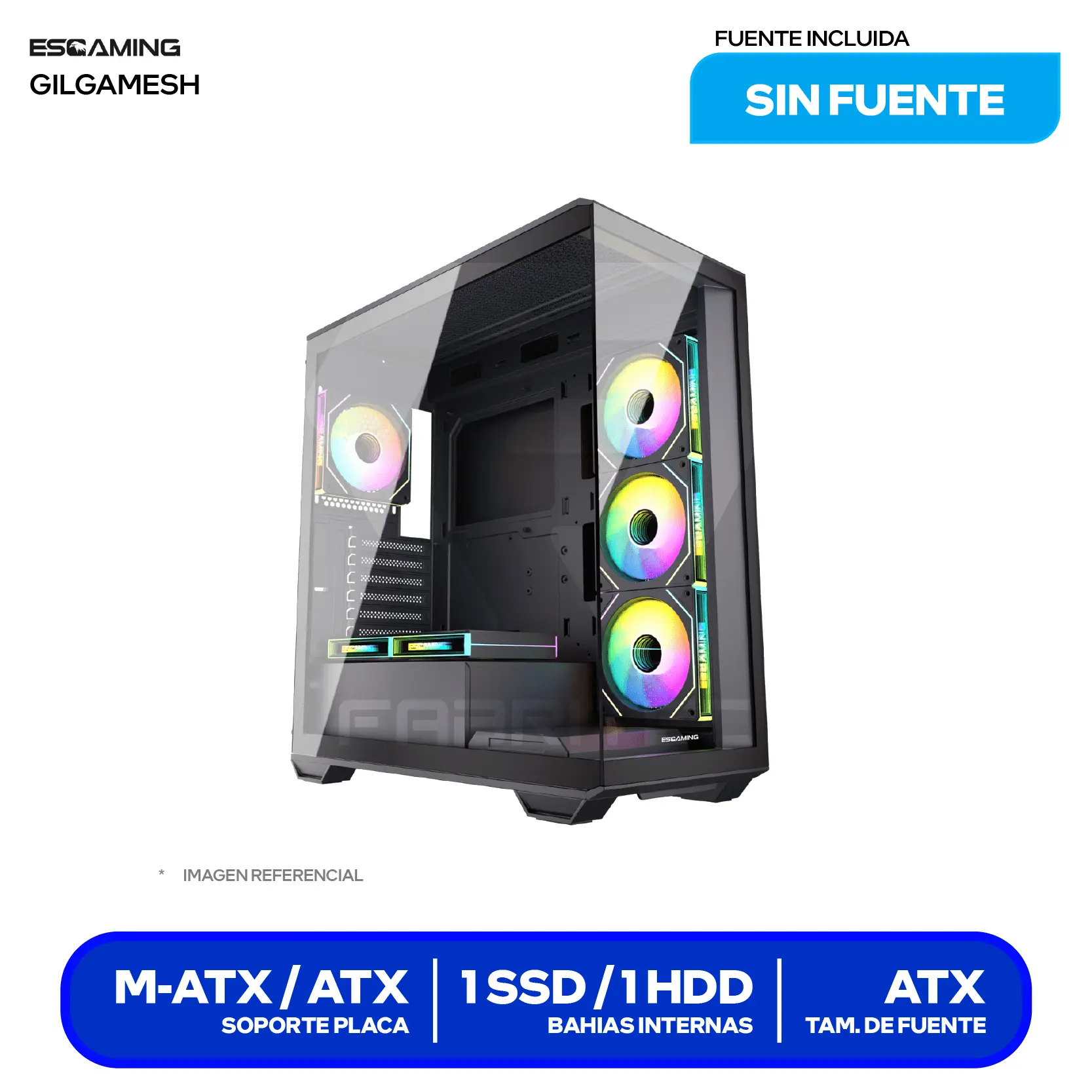 Case Esgaming Gilgamesh (Gilgamesh) Sin fuente, Vidrio templado panorámico, 6 fans ARGB
