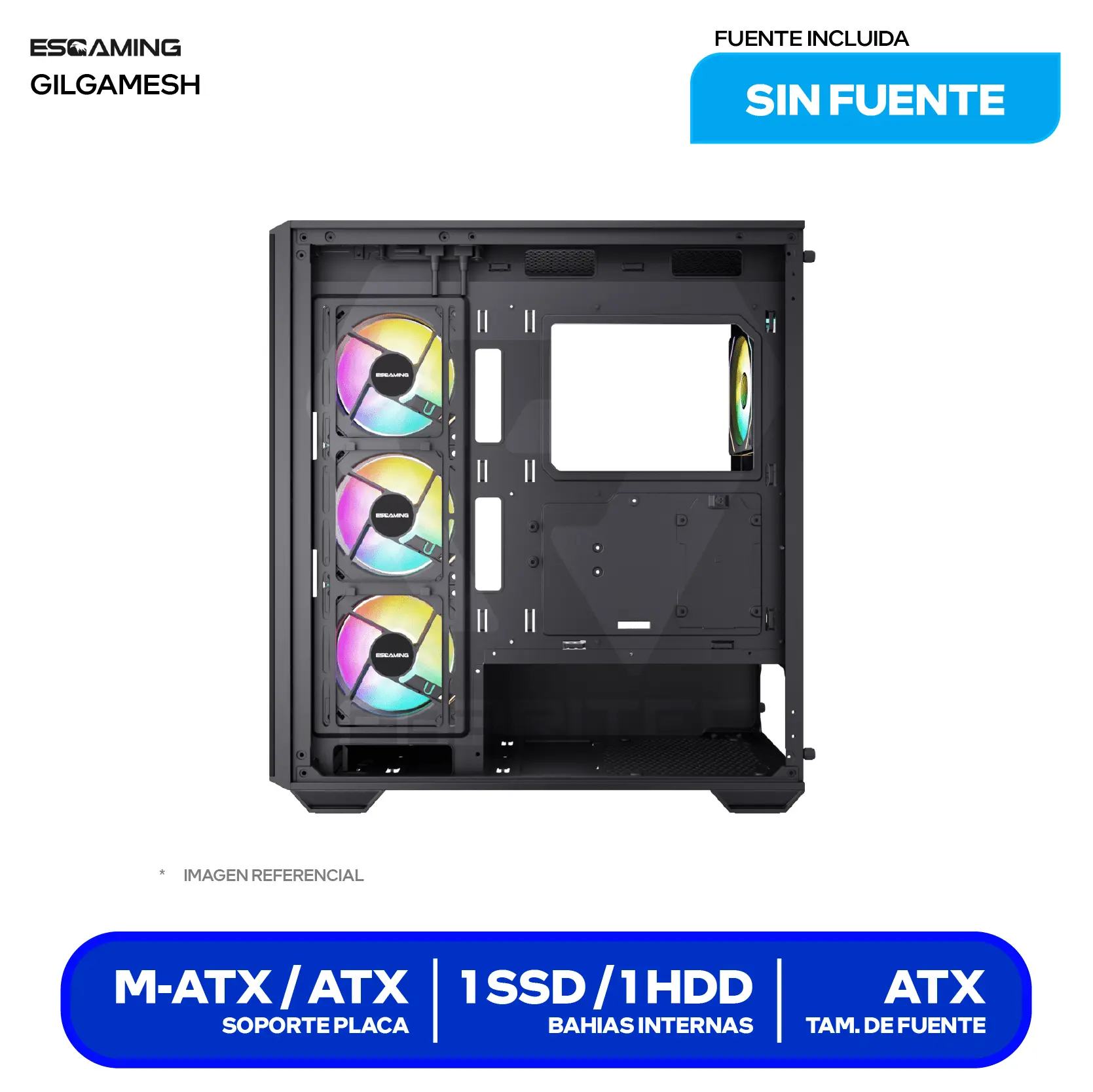 Case Esgaming Gilgamesh (Gilgamesh) Sin fuente, Vidrio templado panorámico, 6 fans ARGB
