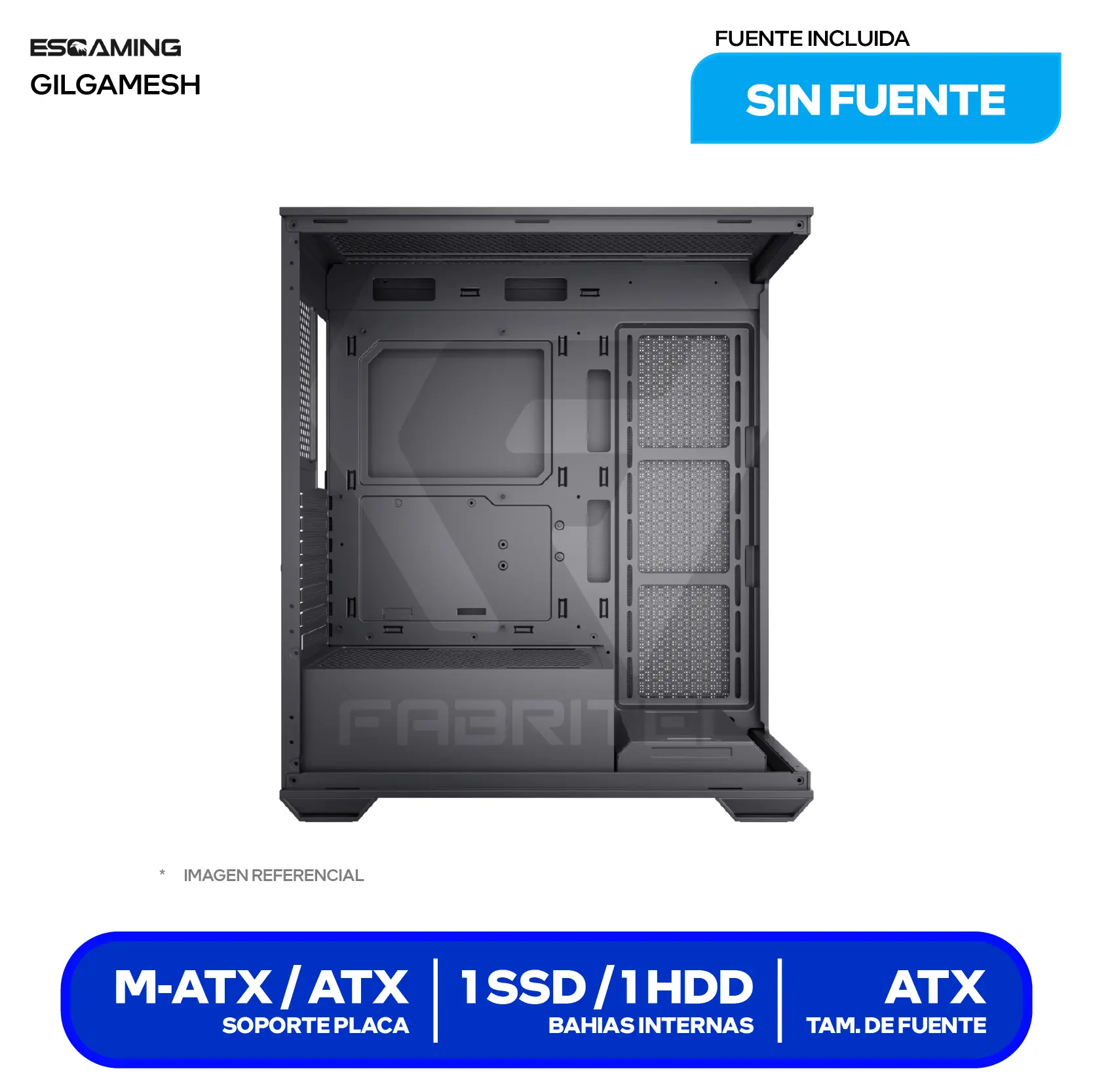 Case Esgaming Gilgamesh (Gilgamesh) Sin fuente, Vidrio templado panorámico, 6 fans ARGB
