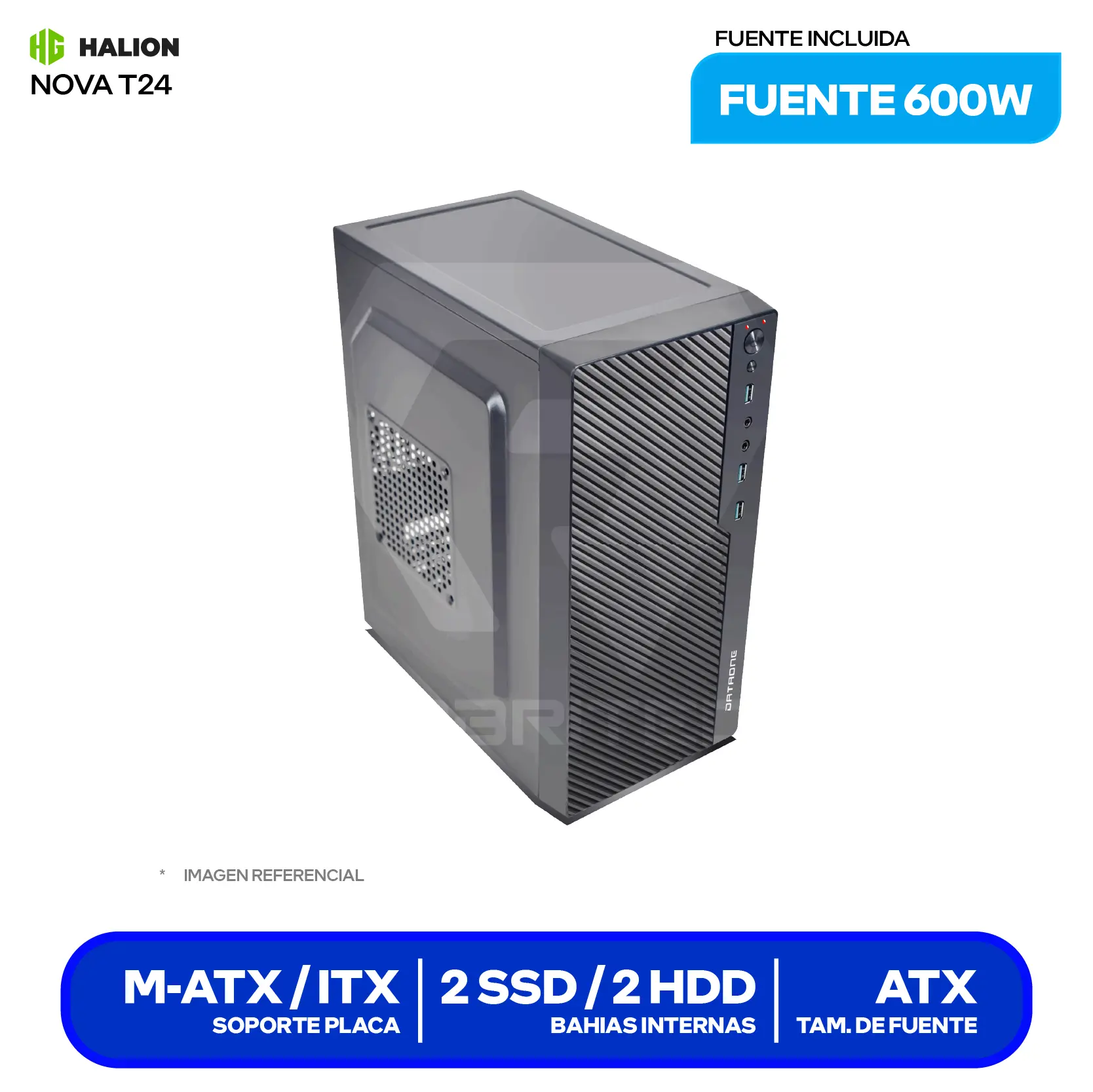 Case Dataone Nova T24 (Nova T24) Sin fuente, Diseño compacto, 1 fan de 80mm
