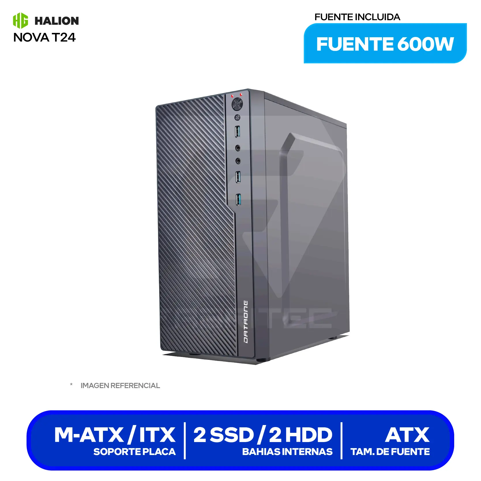 Case Dataone Nova T24 (Nova T24) Sin fuente, Diseño compacto, 1 fan de 80mm