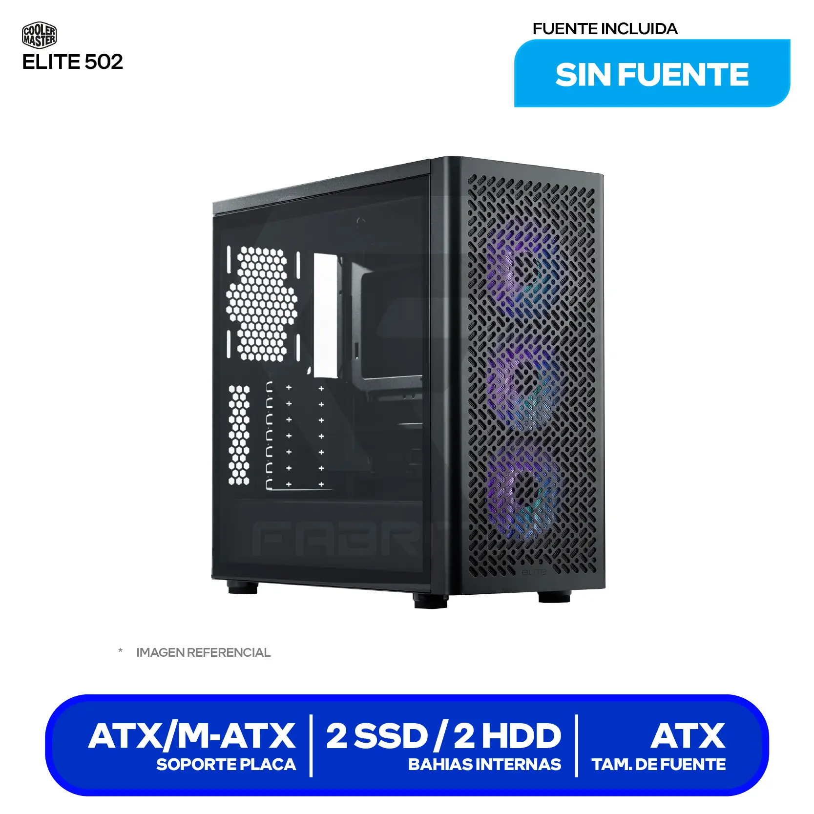 Case Cooler Master Elite 502 (E502-KGNN-S00) Sin fuente, Vidrio templado, 3 fans ARGB
