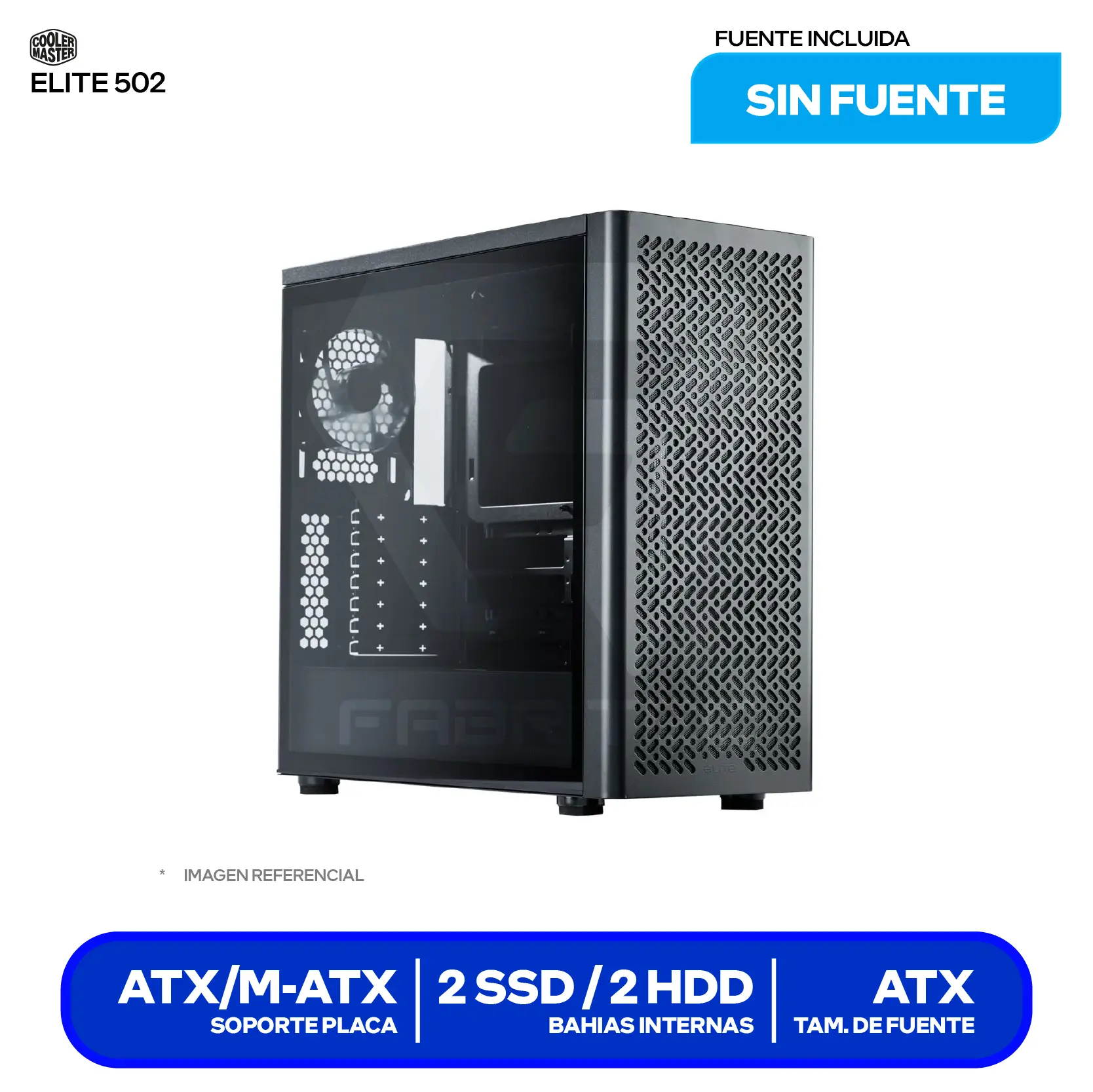Case Cooler Master Elite 502 (E502-KGNN-S00) Sin fuente, Vidrio templado, 3 fans ARGB