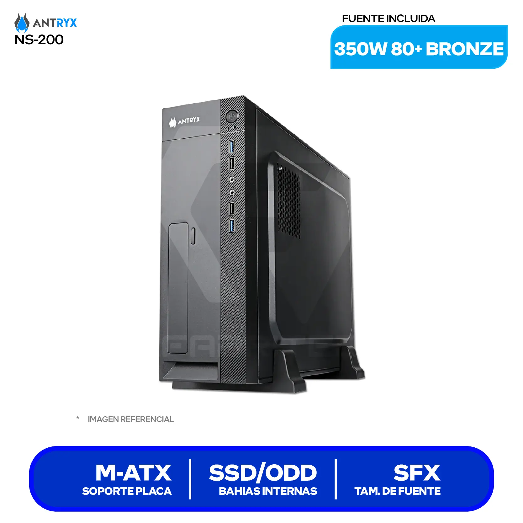 Case Antryx Neo Slim NS-200 (AC-NS200-350BR) Con fuente de 350W 80+ Bronze, 1 fan de 8cm