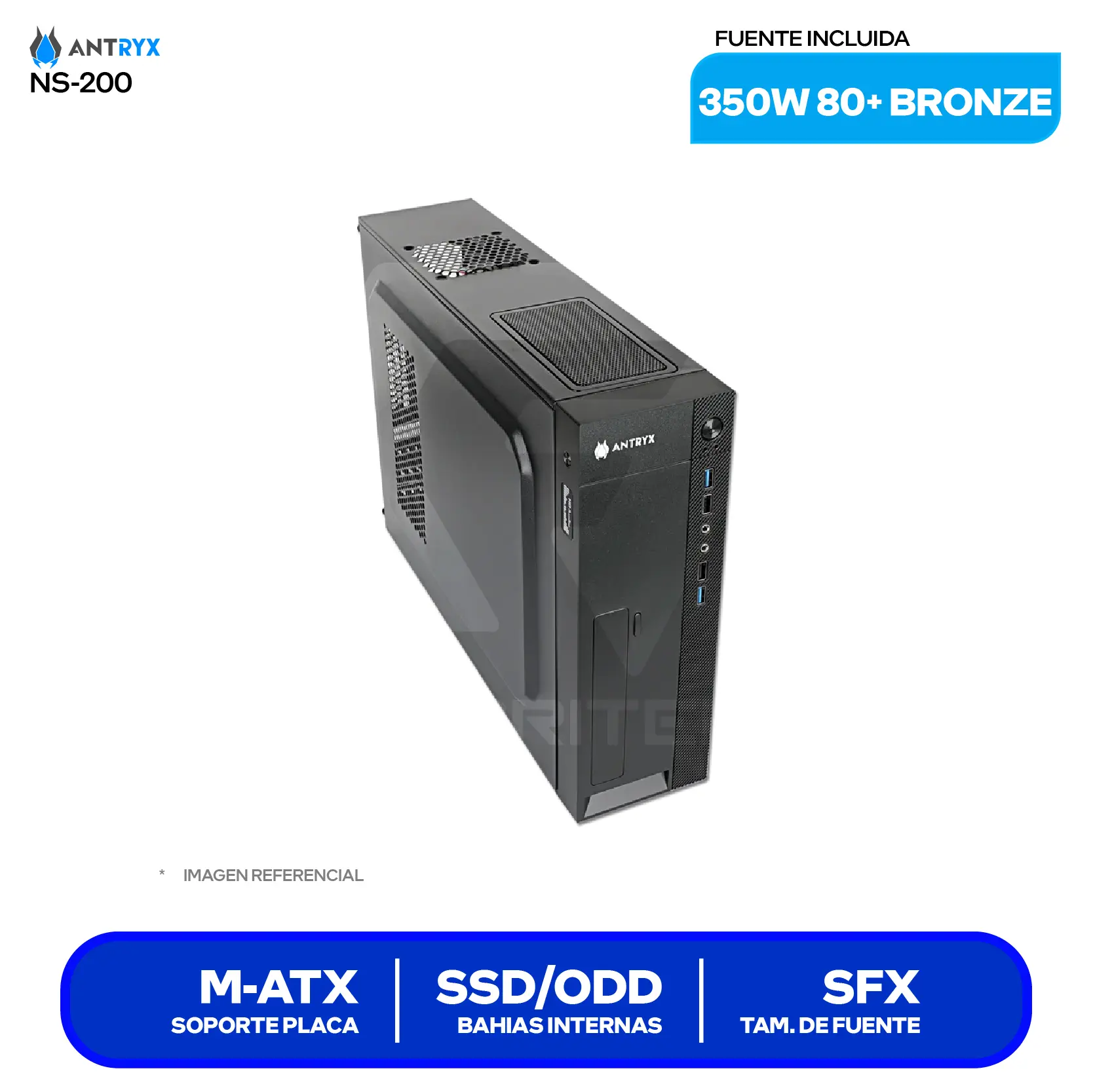 Case Antryx Neo Slim NS-200 (AC-NS200-350BR) Con fuente de 350W 80+ Bronze, 1 fan de 8cm
