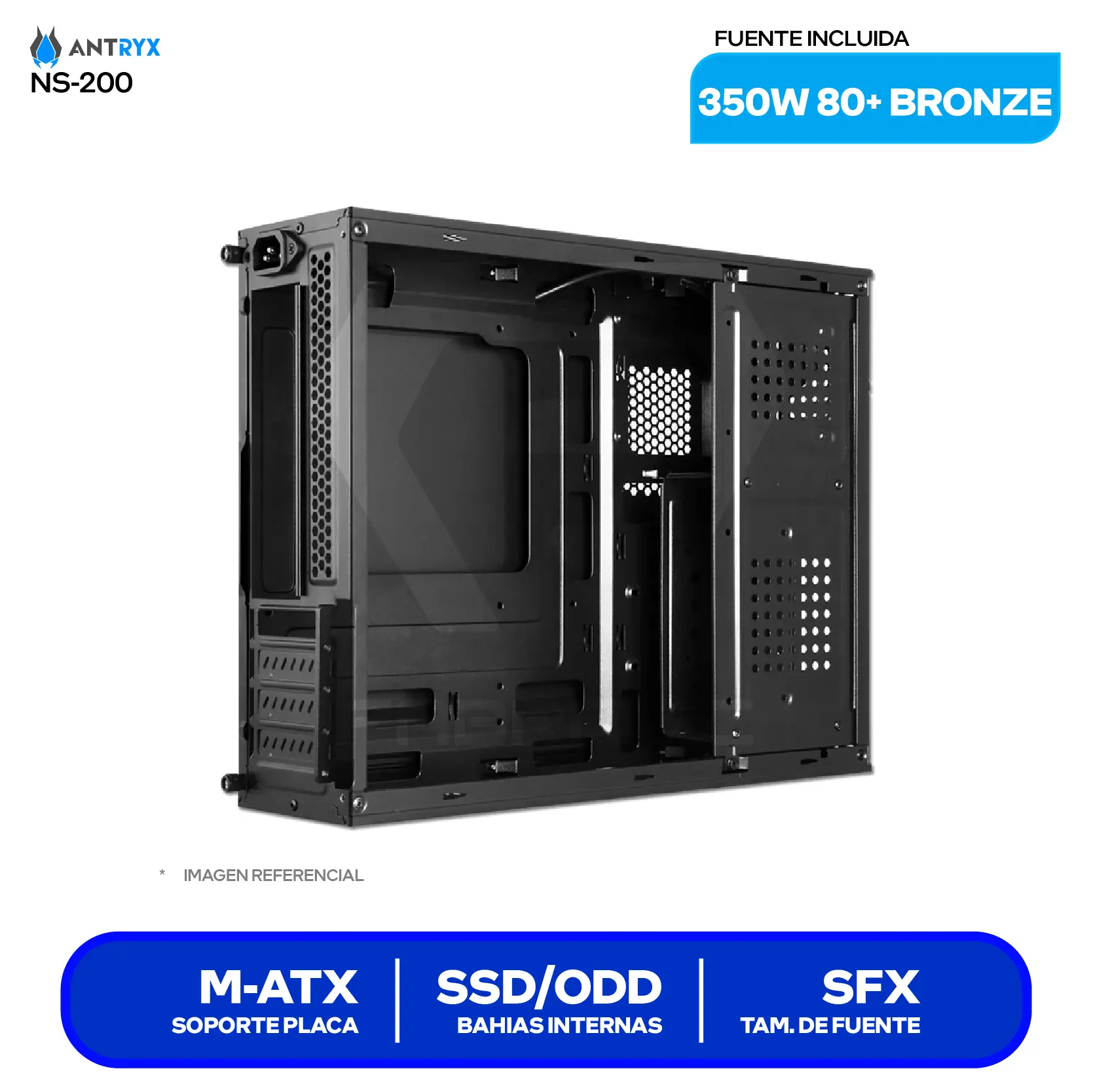 Case Antryx Neo Slim NS-200 (AC-NS200-350BR) Con fuente de 350W 80+ Bronze, 1 fan de 8cm
