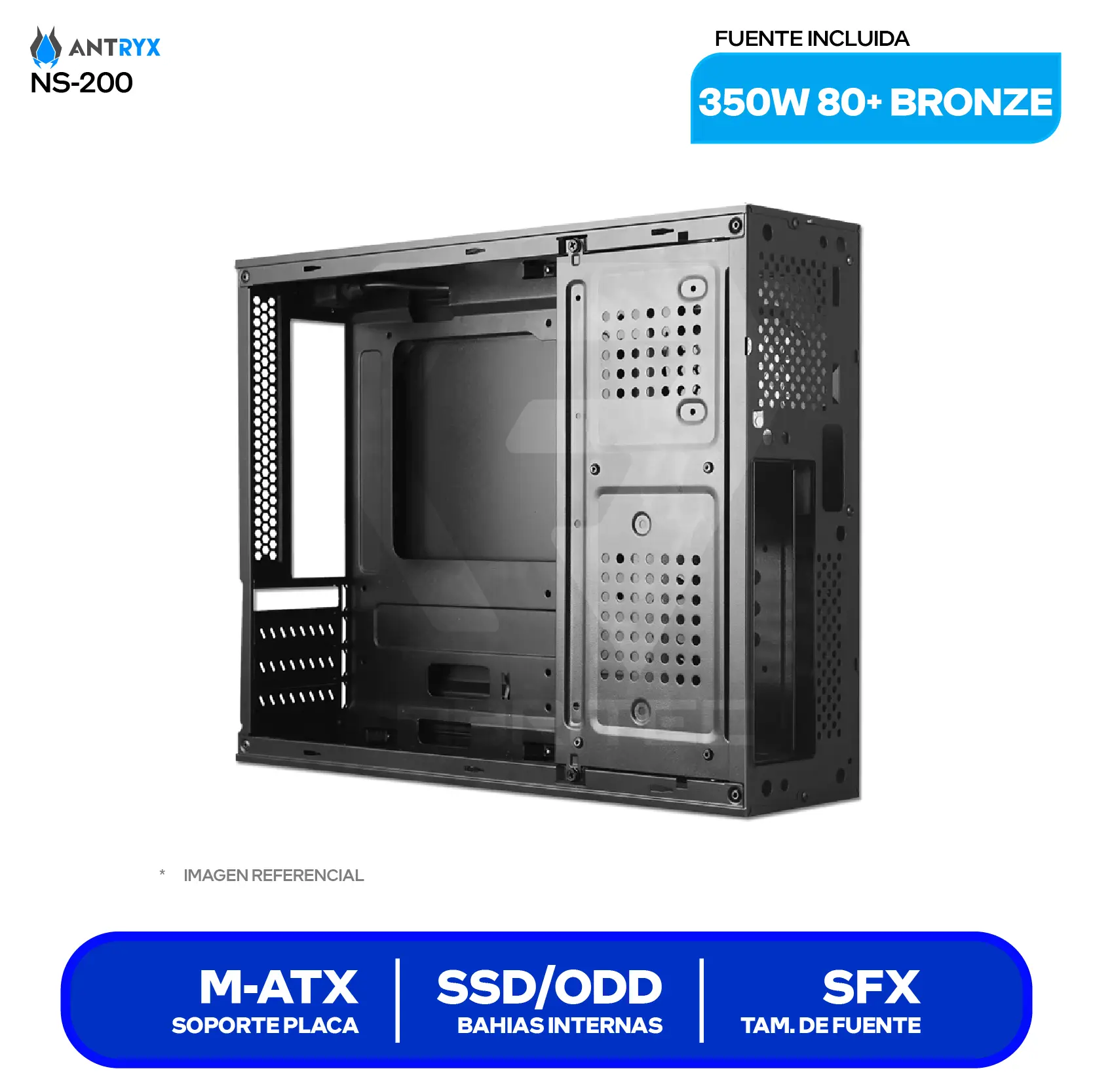 Case Antryx Neo Slim NS-200 (AC-NS200-350BR) Con fuente de 350W 80+ Bronze, 1 fan de 8cm