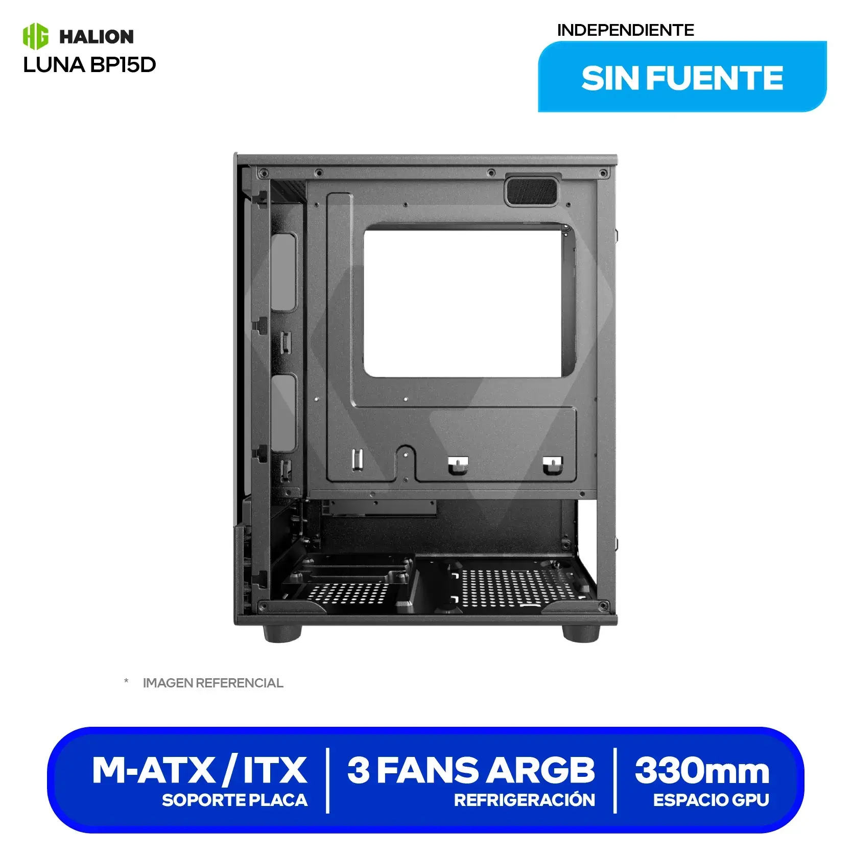 Case Dataone Luna BP15D (Luna BP15D) Sin fuente, Vidrio templado, 3 fans ARGB