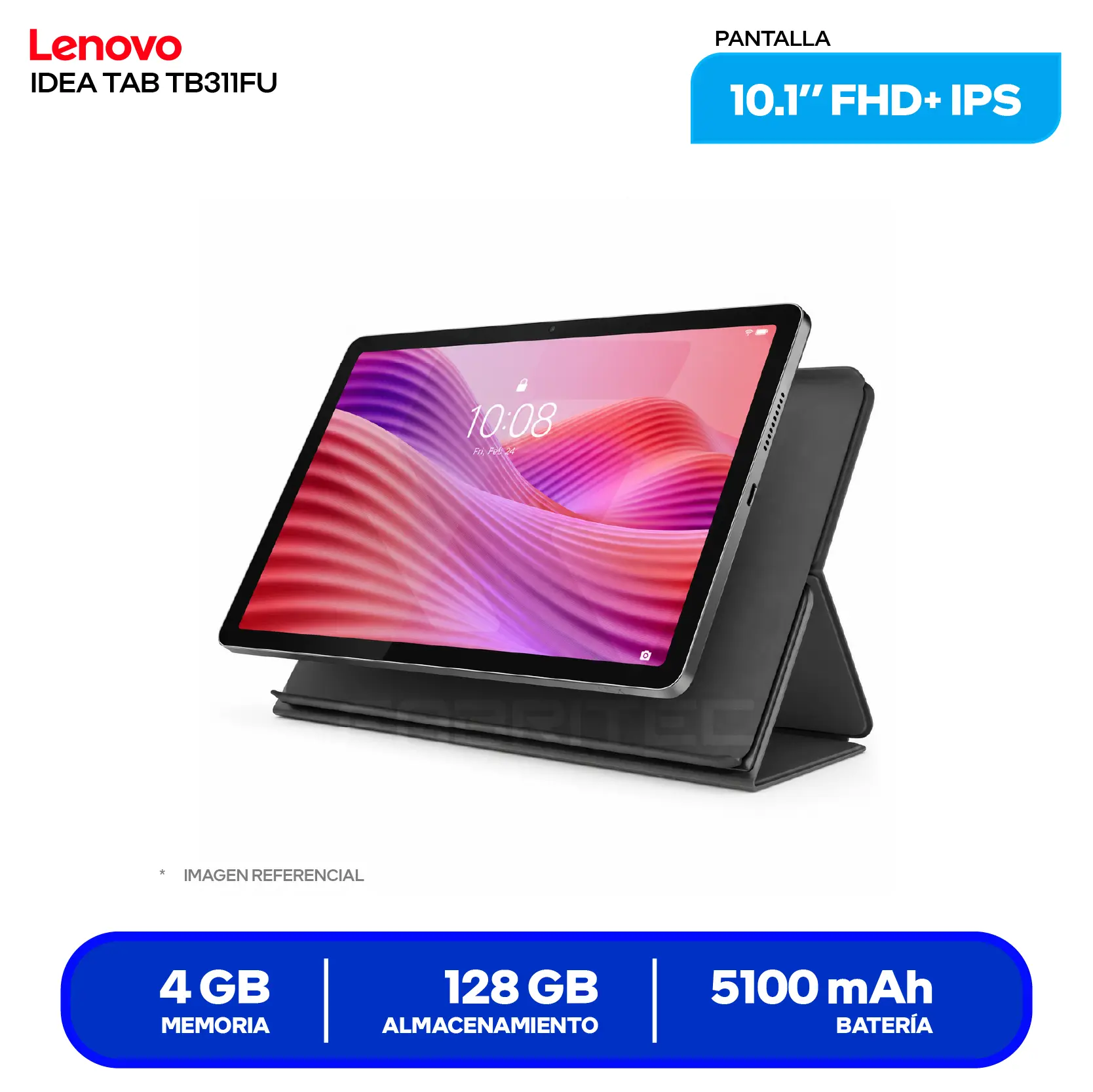 Tablet Lenovo Idea Tab (ZAEH0133PE) 4GB RAM, 128GB, 10.1'' WUXGA IPS, Wi-Fi, Incluye Folio Case