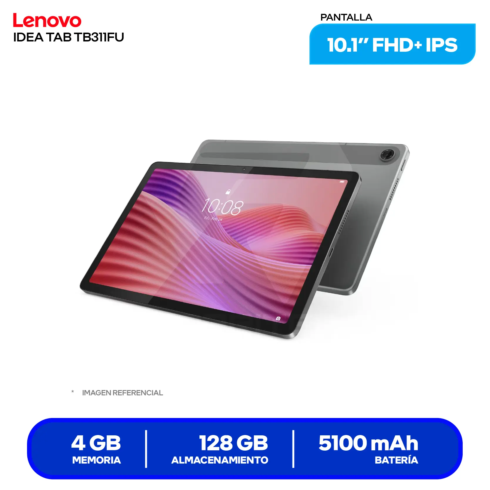 Tablet Lenovo Idea Tab (ZAEH0133PE) 4GB RAM, 128GB, 10.1'' WUXGA IPS, Wi-Fi, Incluye Folio Case