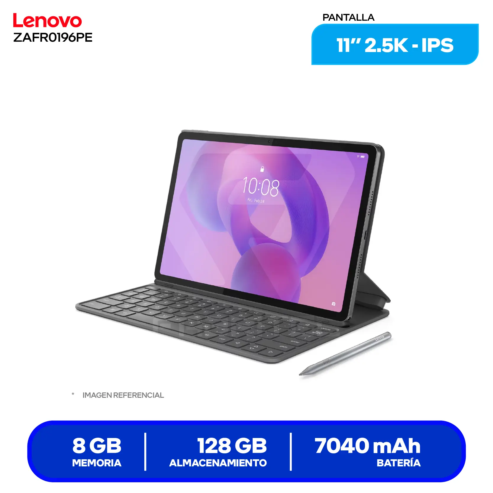Tablet Lenovo Idea Tab (ZAFR0196PE) 8GB RAM, 128GB, 11'' 2.5K IPS 90Hz, Wi-Fi, Incluye Teclado en Español