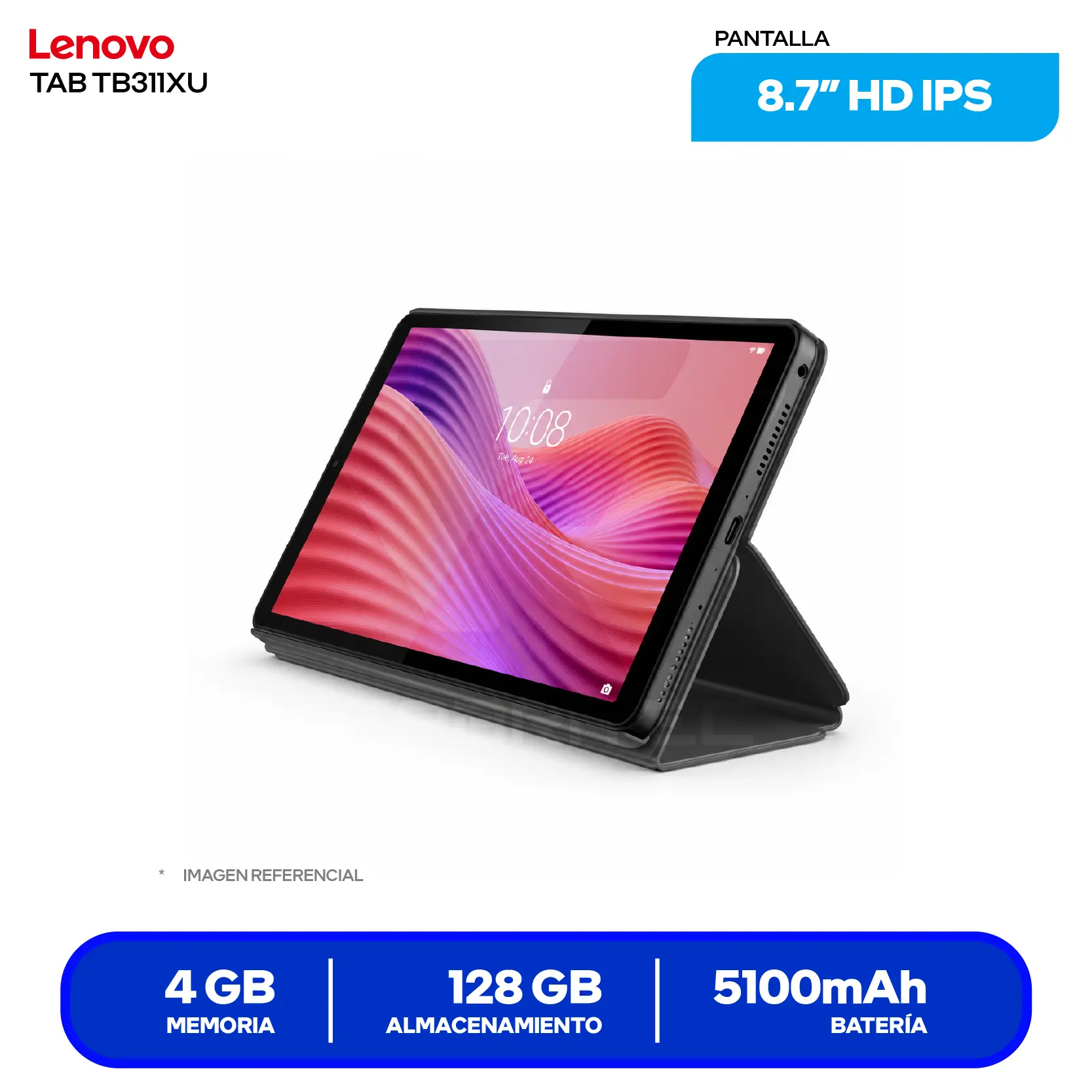 Tablet Lenovo Tab One (ZAF10142PE) 4GB RAM, 128GB, 8.7'' HD IPS, 4G LTE, Incluye Case Folio