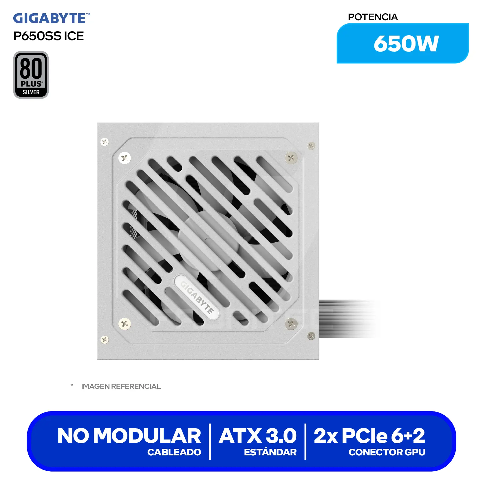 Fuente de Poder Gigabyte P650SS ICE 650W (GP-P650SS ICE) 80 Plus Silver, No Modular