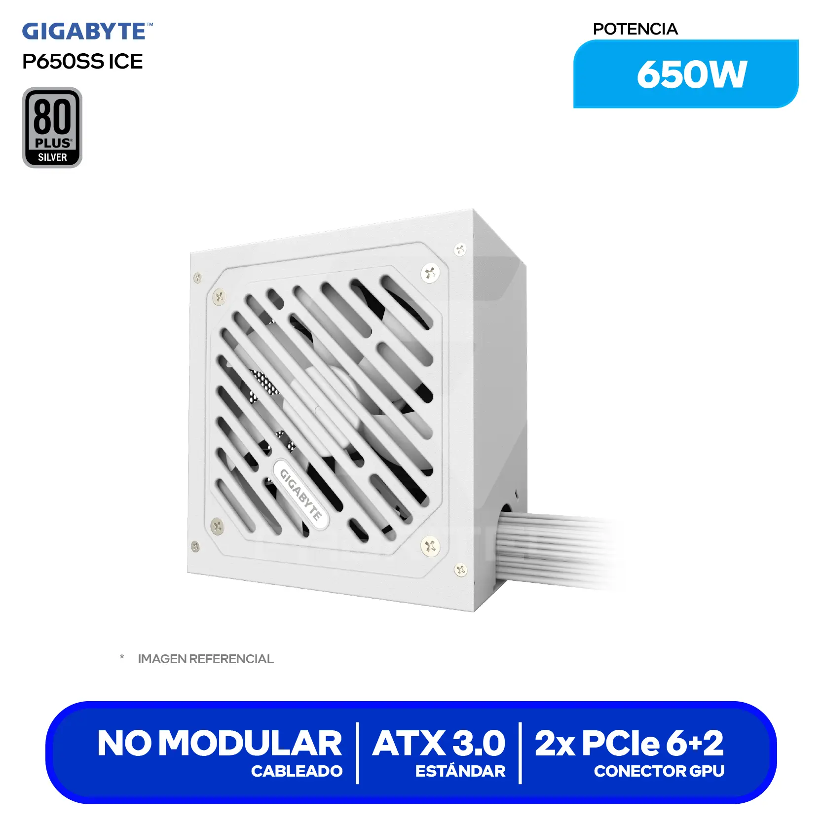 Fuente de Poder Gigabyte P650SS ICE 650W (GP-P650SS ICE) 80 Plus Silver, No Modular