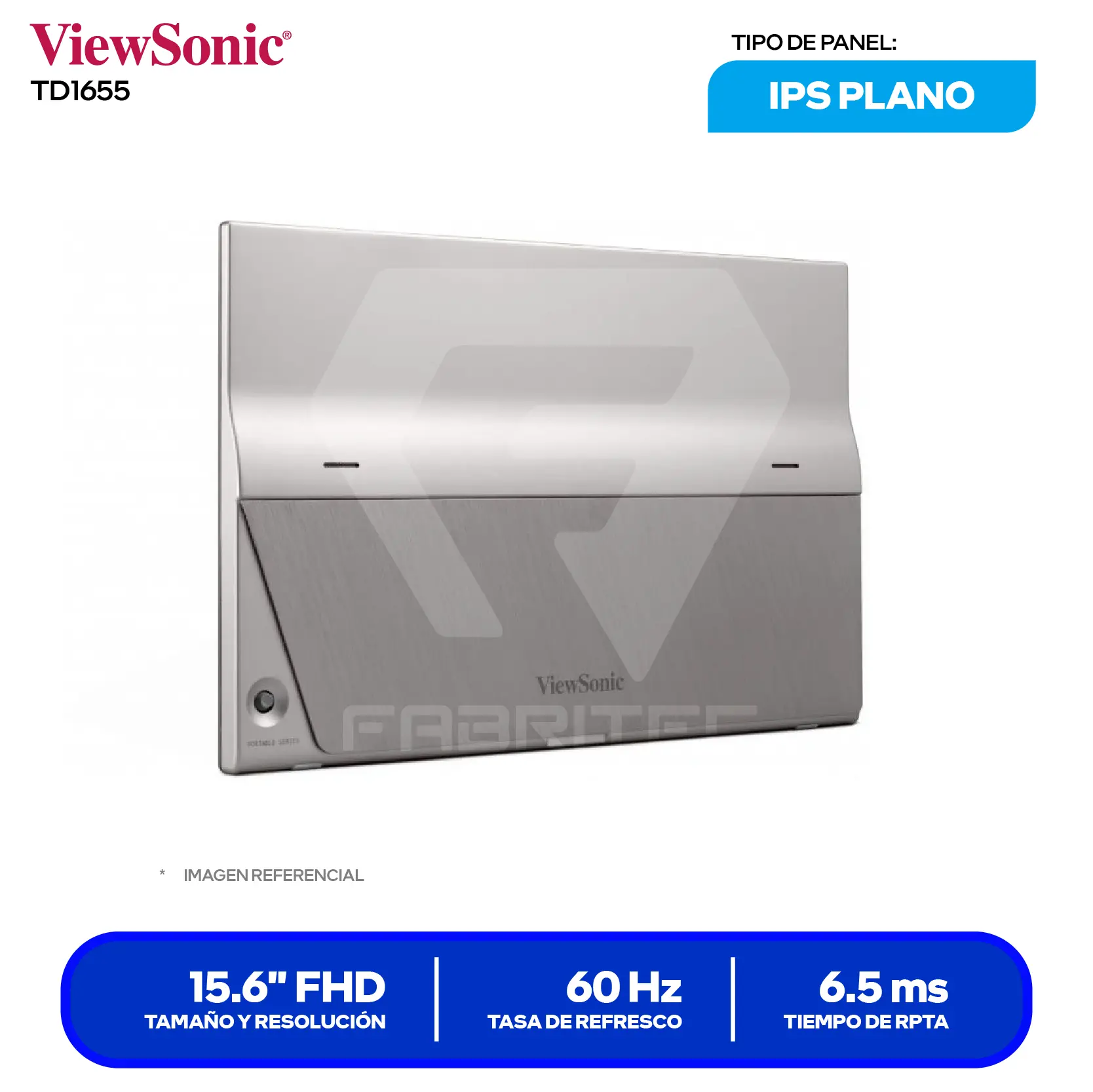 Monitor ViewSonic TD1655 Portátil 15.6" (VS18170) FHD, 60Hz, 6.5ms, Plano, Altavoces Integrados