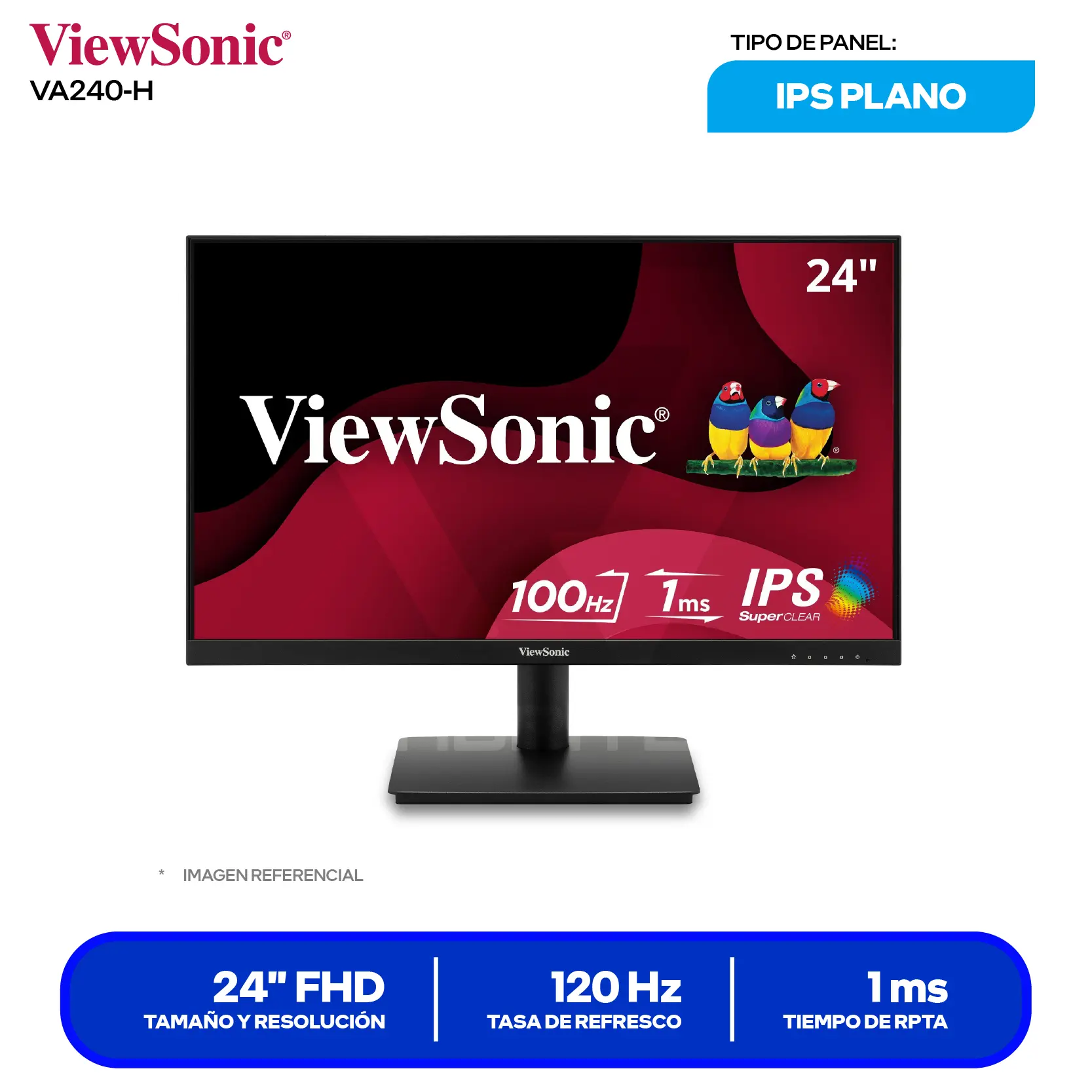 Monitor ViewSonic LED 24" (VA240A-H) FHD, 100Hz, 4ms, Plano