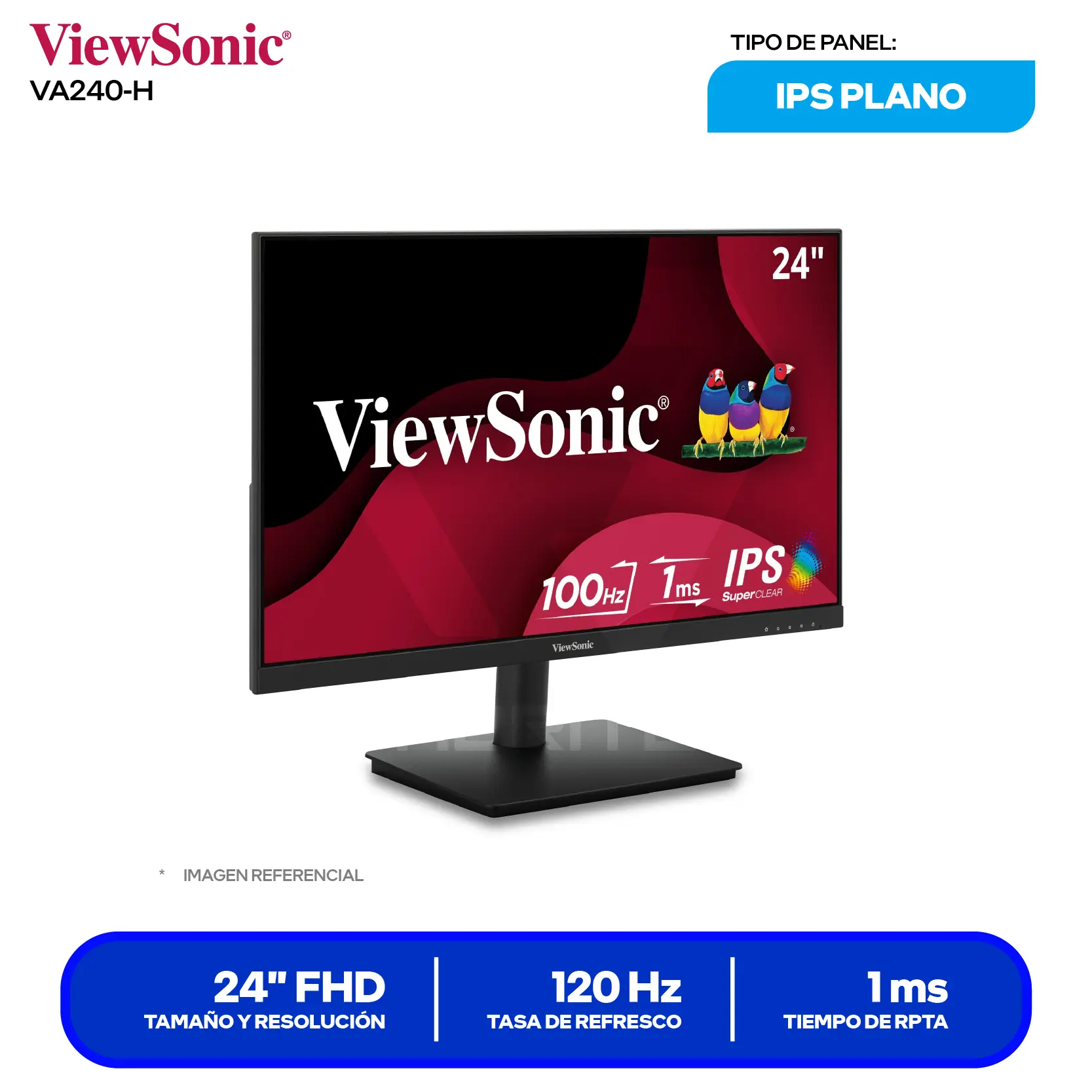 Monitor ViewSonic LED 24" (VA240A-H) FHD, 100Hz, 4ms, Plano