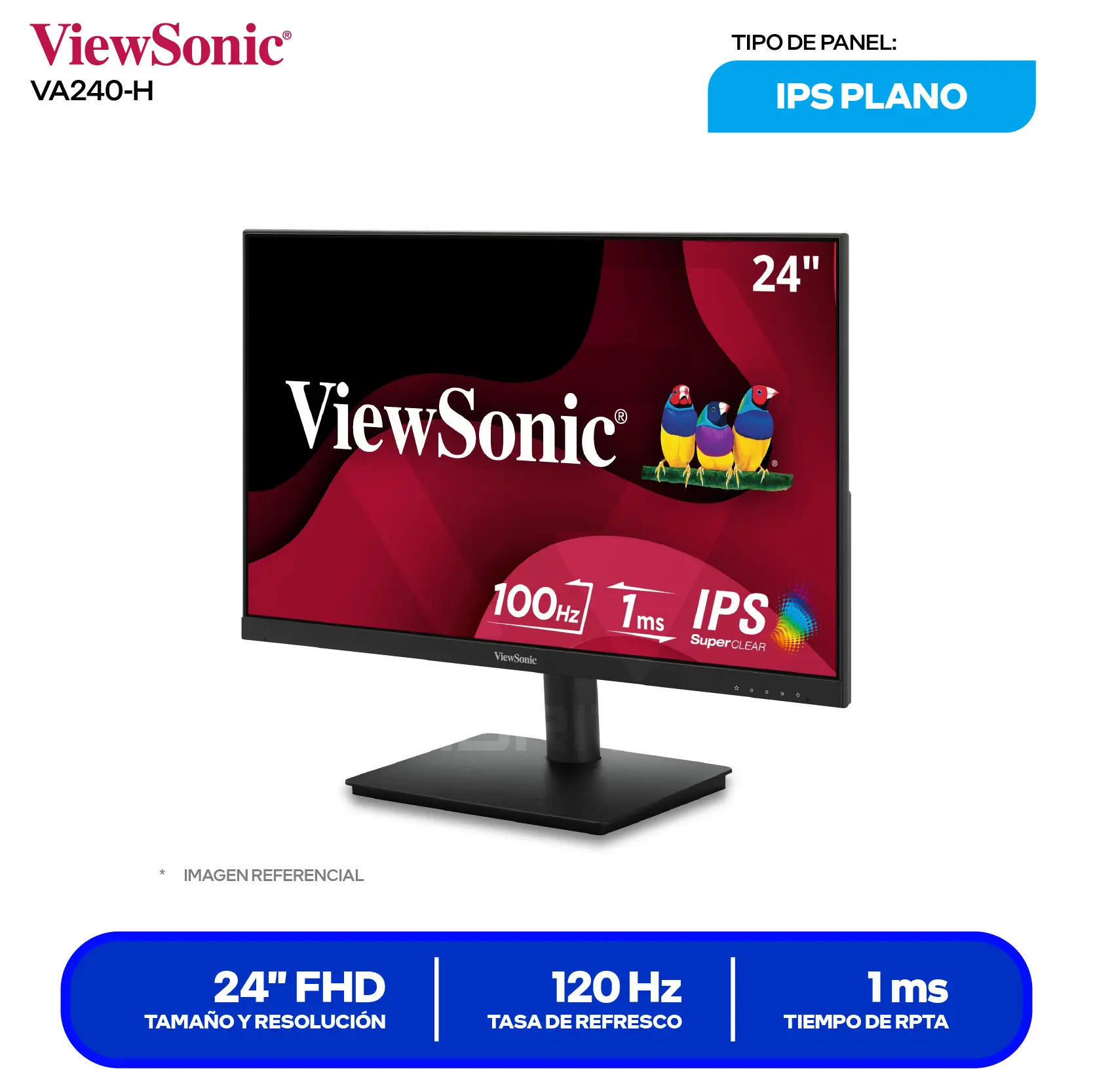 Monitor ViewSonic LED 24" (VA240A-H) FHD, 100Hz, 4ms, Plano