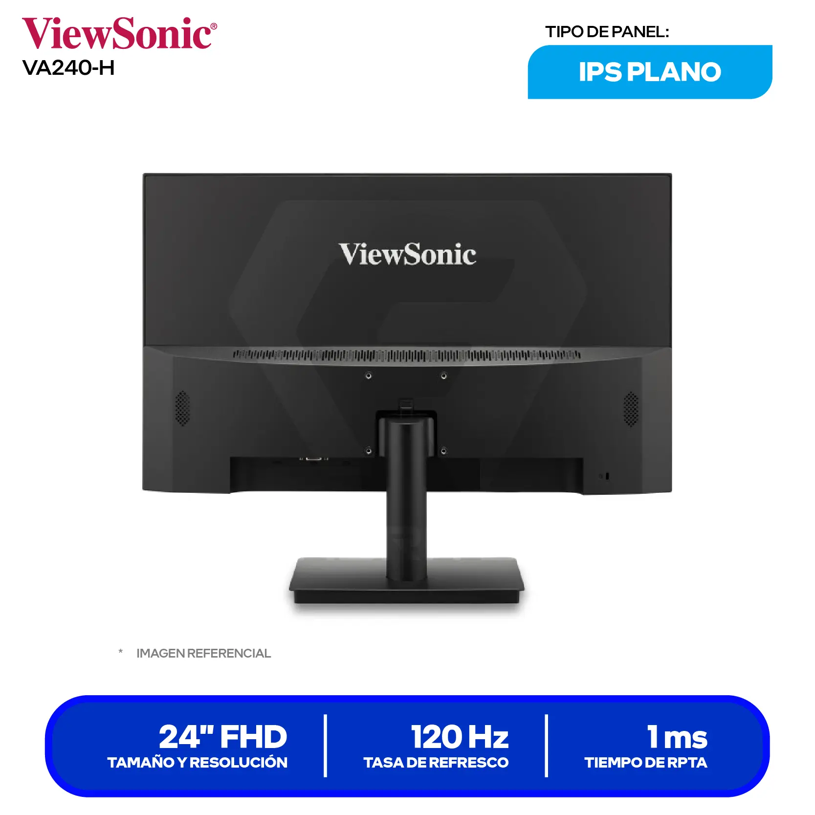 Monitor ViewSonic LED 24" (VA240A-H) FHD, 100Hz, 4ms, Plano