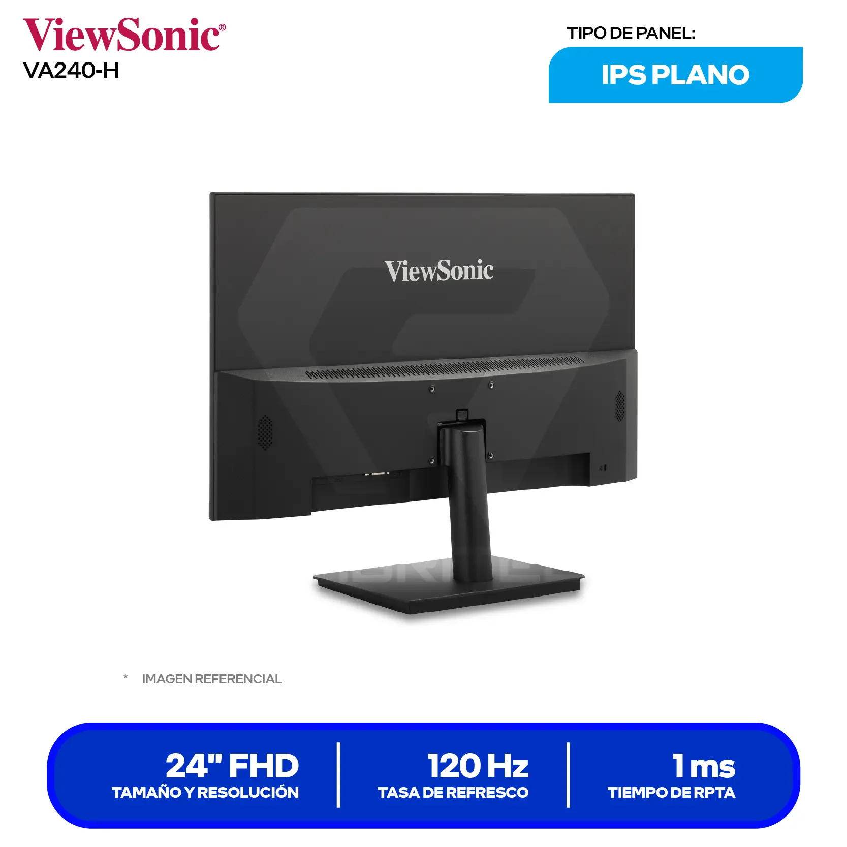 Monitor ViewSonic LED 24" (VA240A-H) FHD, 100Hz, 4ms, Plano