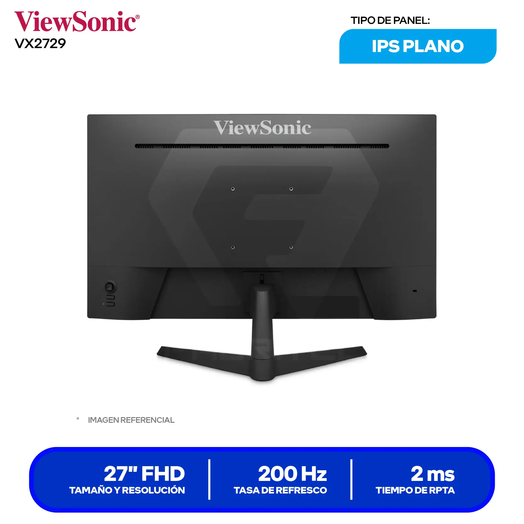 Monitor ViewSonic 27" (VX2729) FHD, 200Hz, 2ms, Plano, Altavoces Integrados