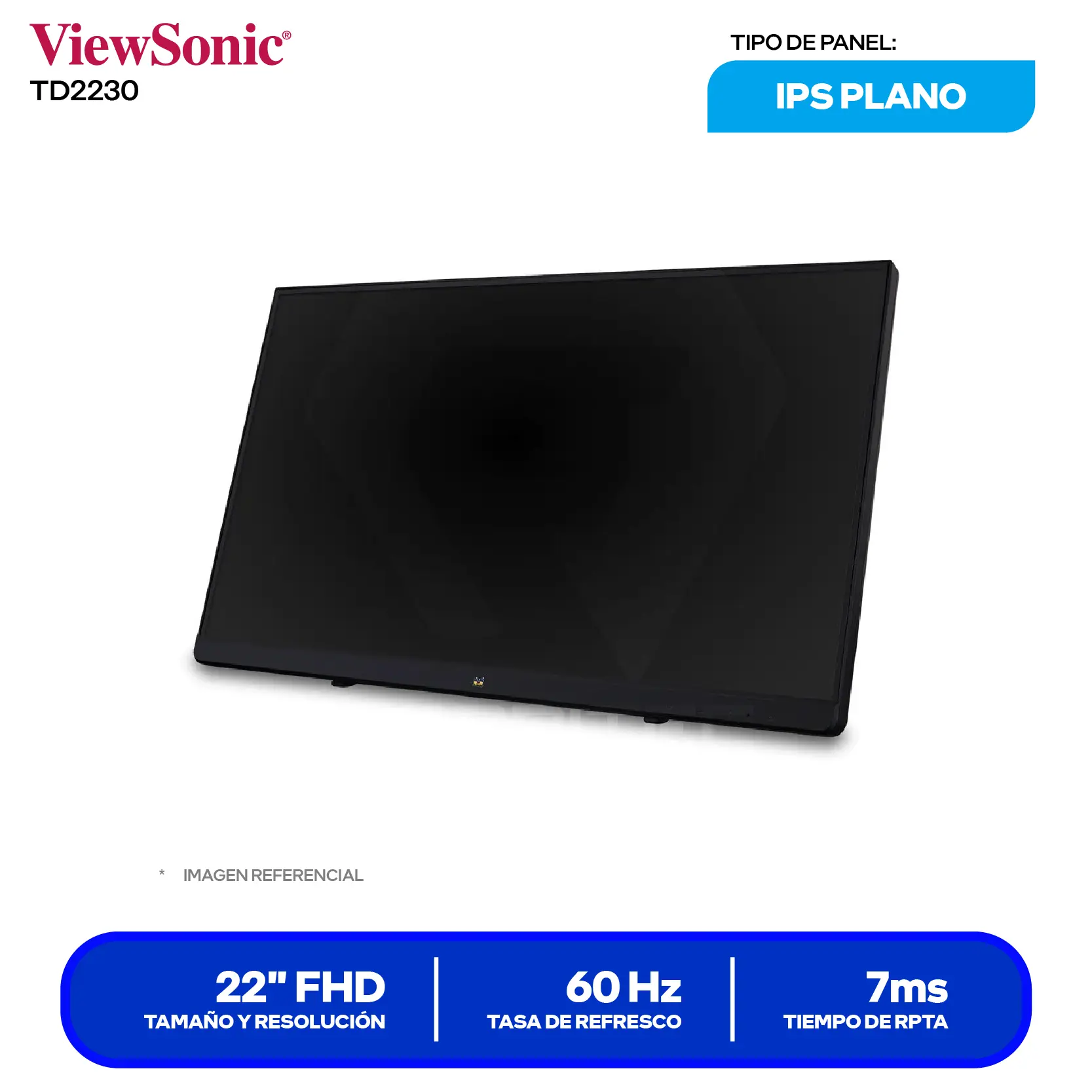 Monitor ViewSonic 22'' Táctil (TD2230) FHD, 60Hz, 14ms, Plano, Altavoces Integrados