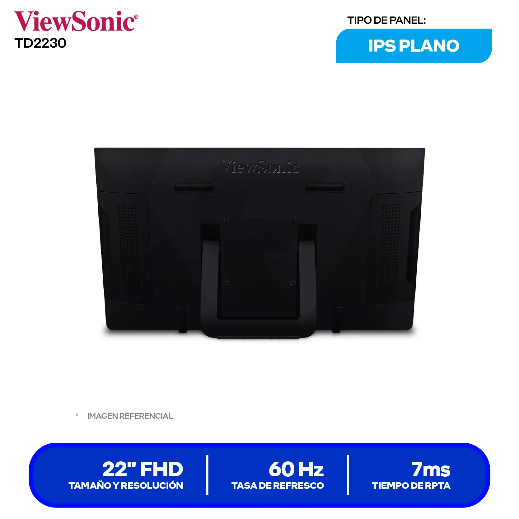Monitor ViewSonic 22'' Táctil (TD2230) FHD, 60Hz, 14ms, Plano, Altavoces Integrados